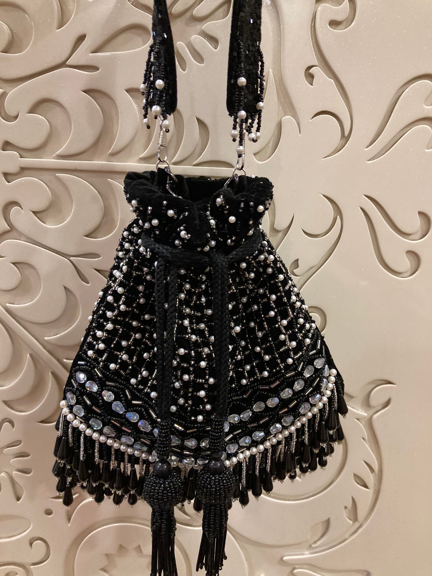 Black Beaded Potli Bag – Handmade Designer Bridal & Party Purse by Fashion Fusion India