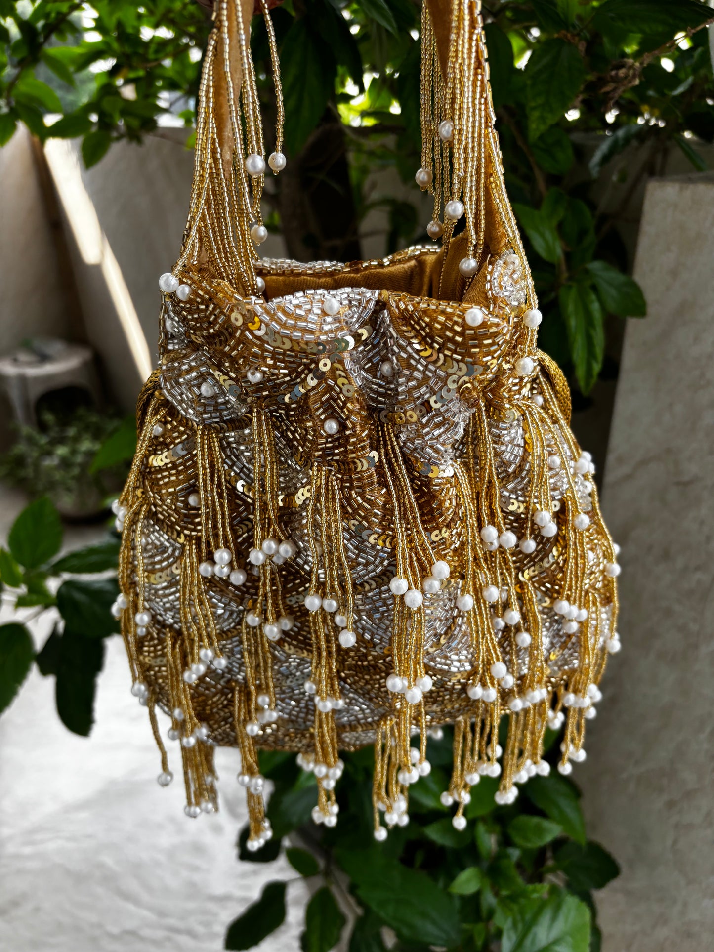 Dual tone Silver Gold Potli Bag