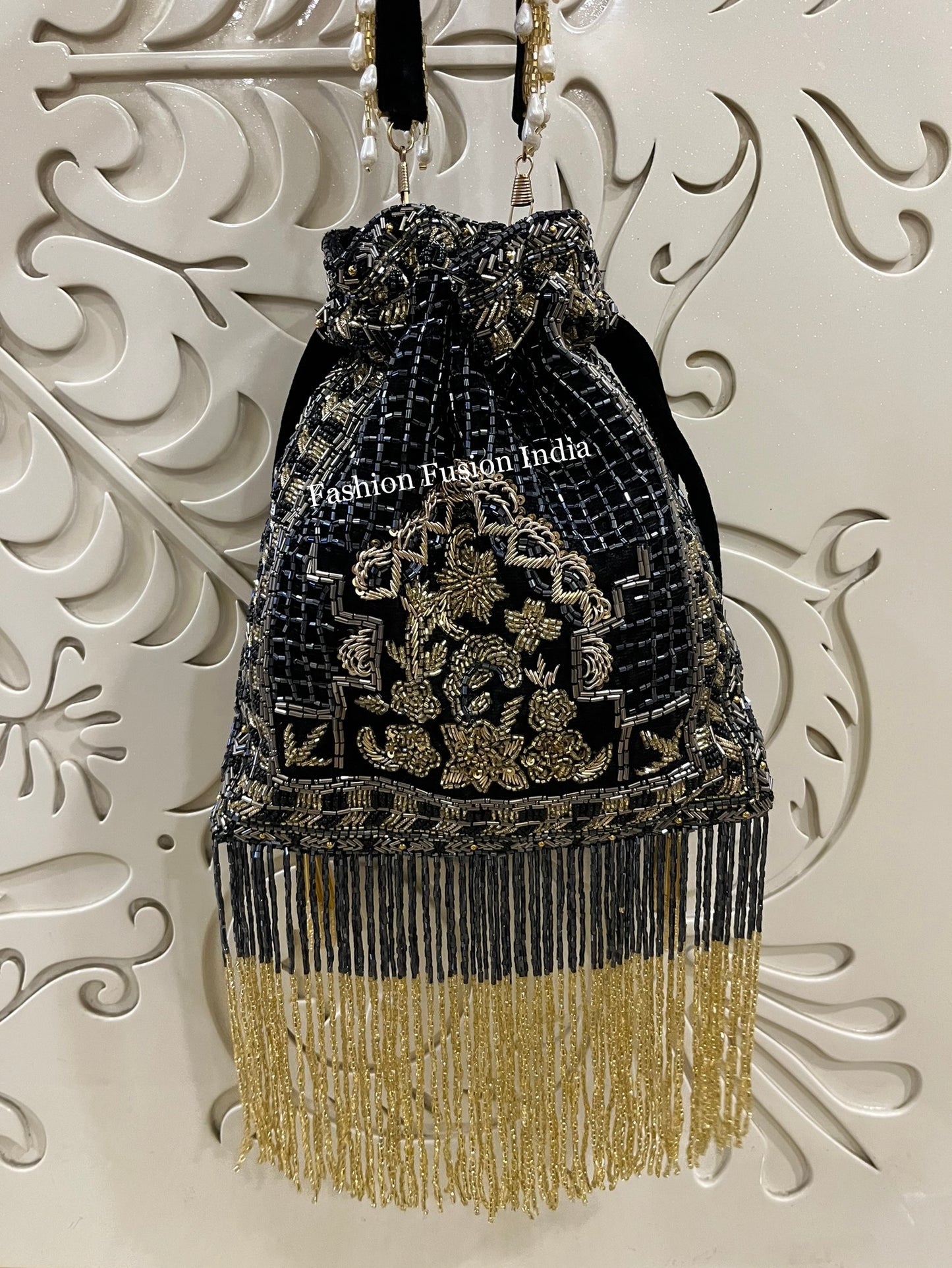 Embroidery Potli Bag , Black