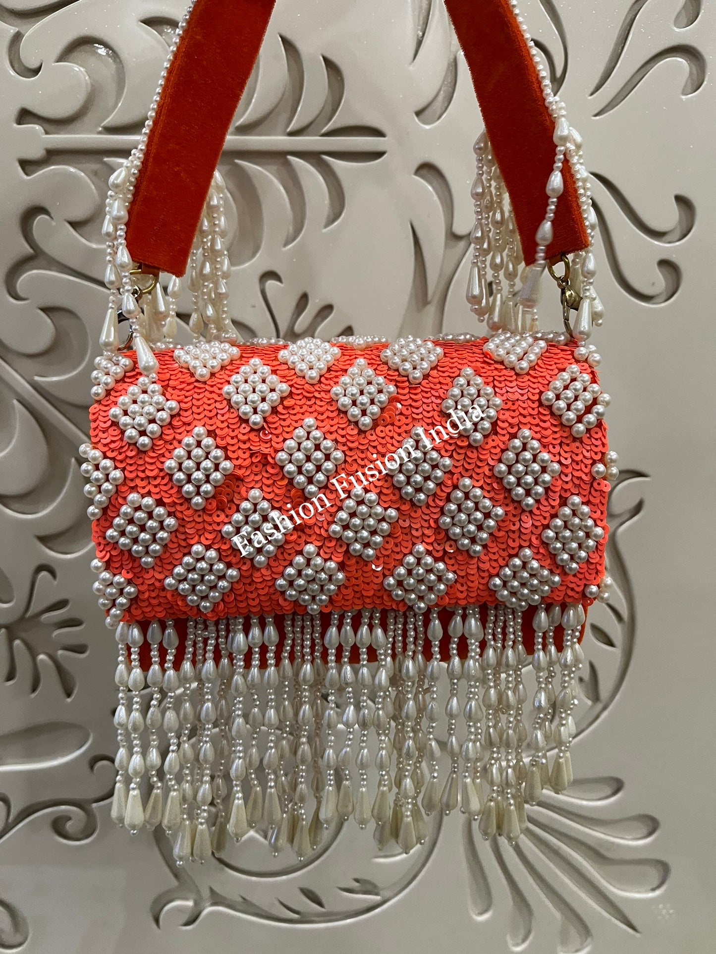 Sequin Pearl Flap Clutch Bag – Handmade Designer Bridal & Party Purse by Fashion Fusion India