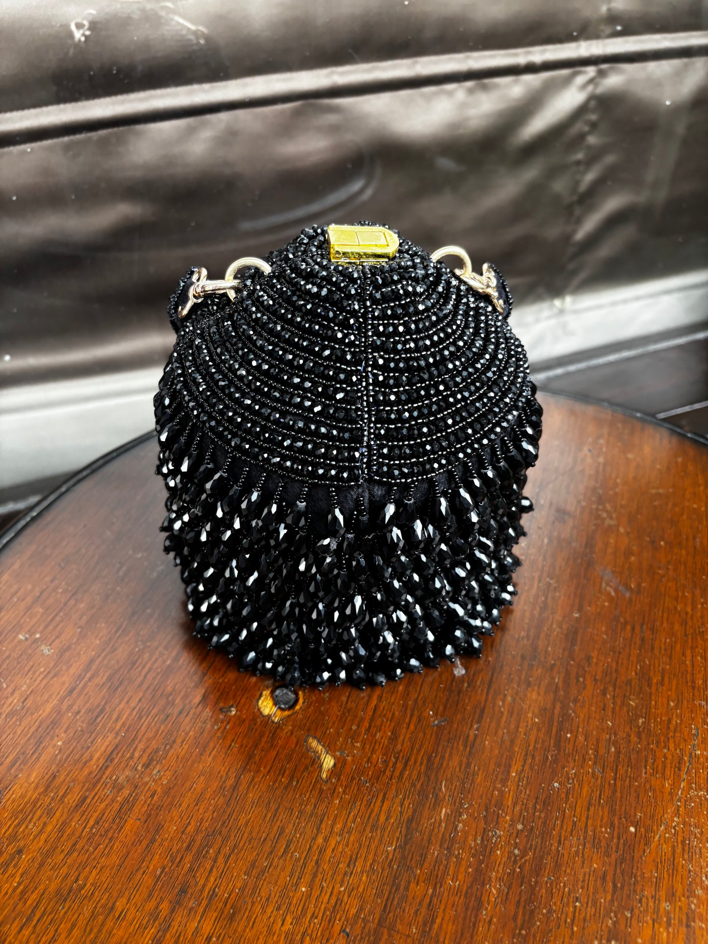 Blue Crystal Beaded Bucket Bag | Velvet Evening Purse with Royal Elegance