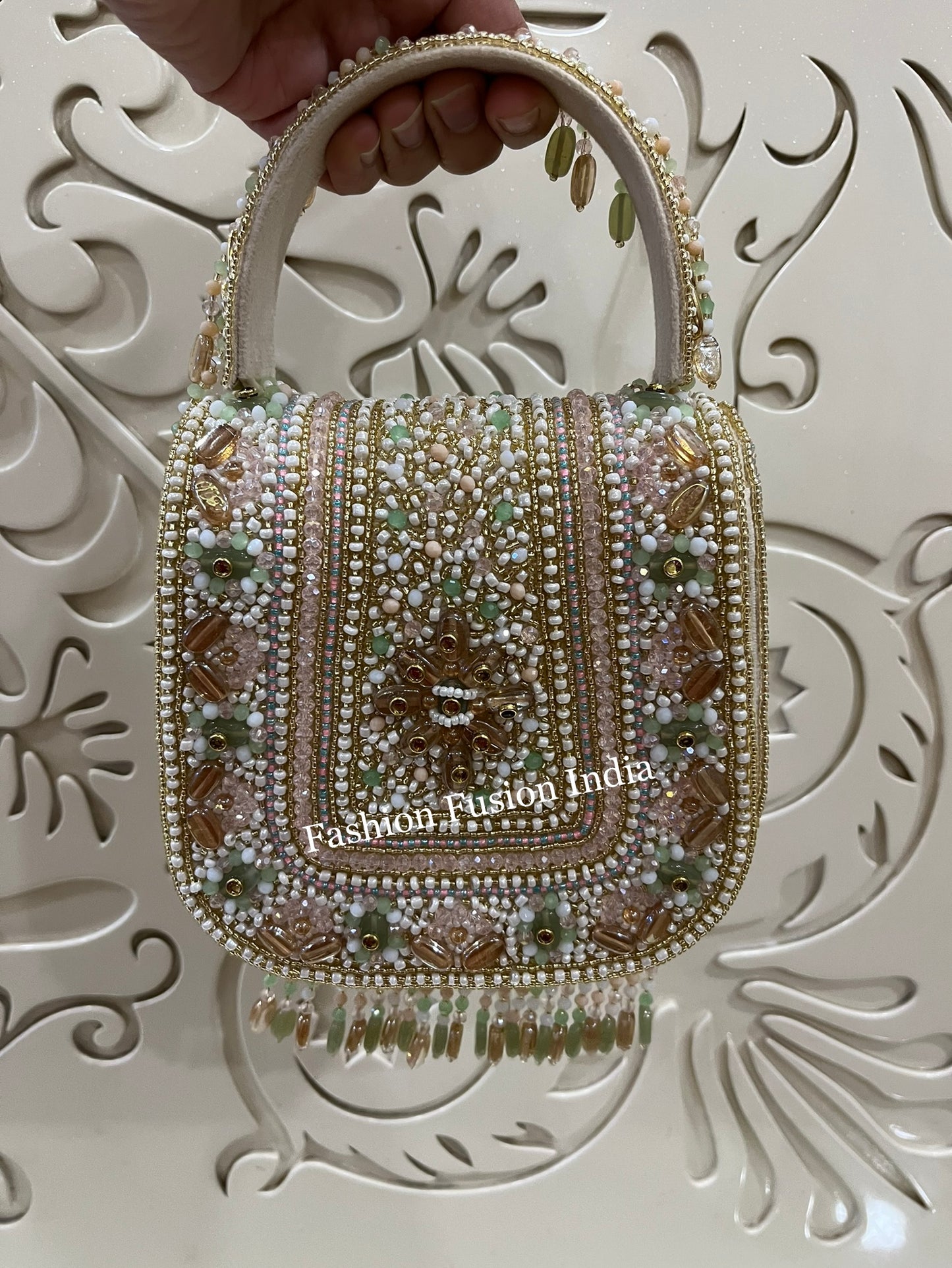Fringe Beaded Bag | Designer Silver Beaded Handbag & Party Purse – Fashion Fusion India