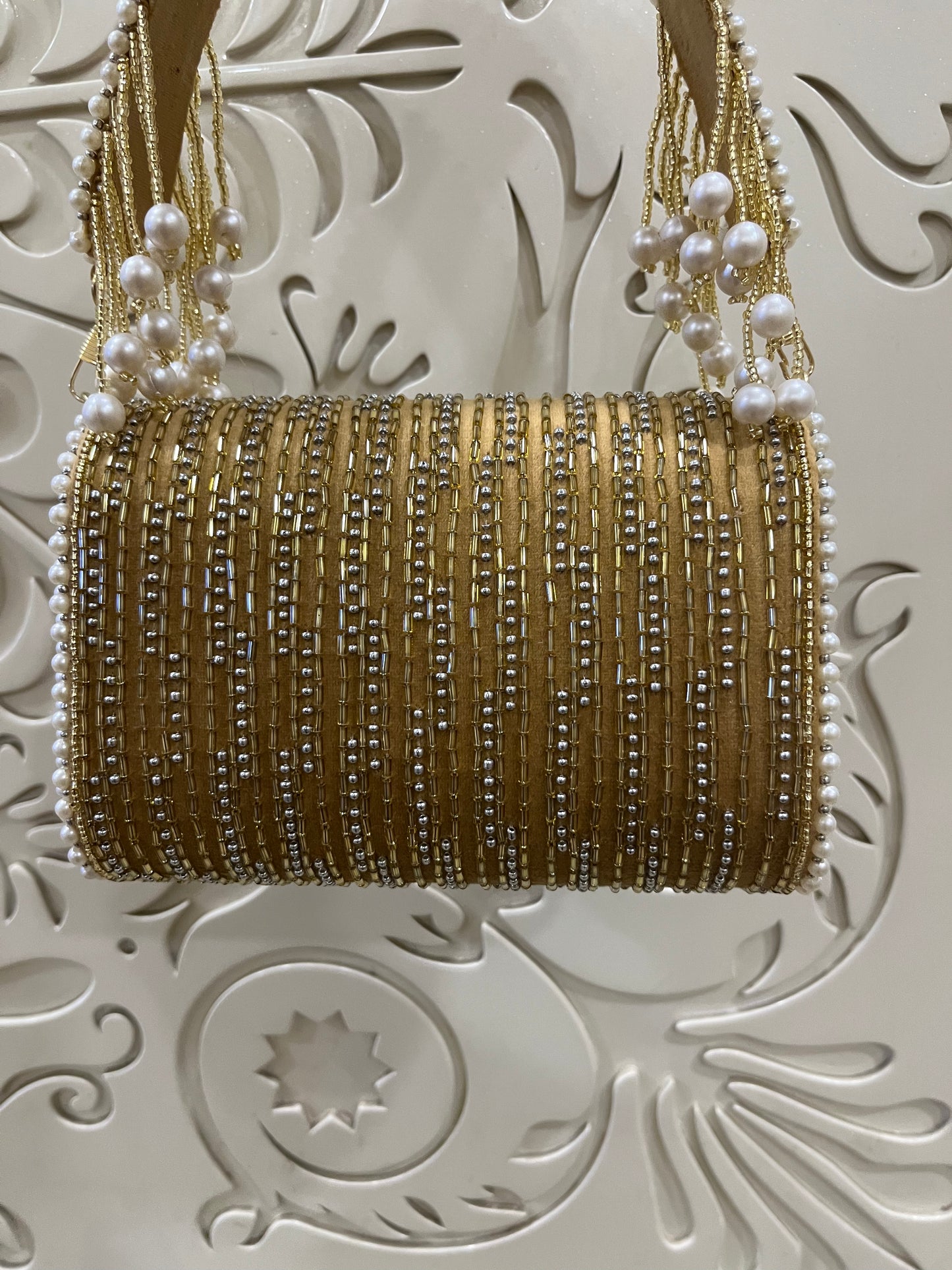 Pearl Beaded Clutch Bag – Handcrafted Bridal & Festive Purse by Fashion Fusion India