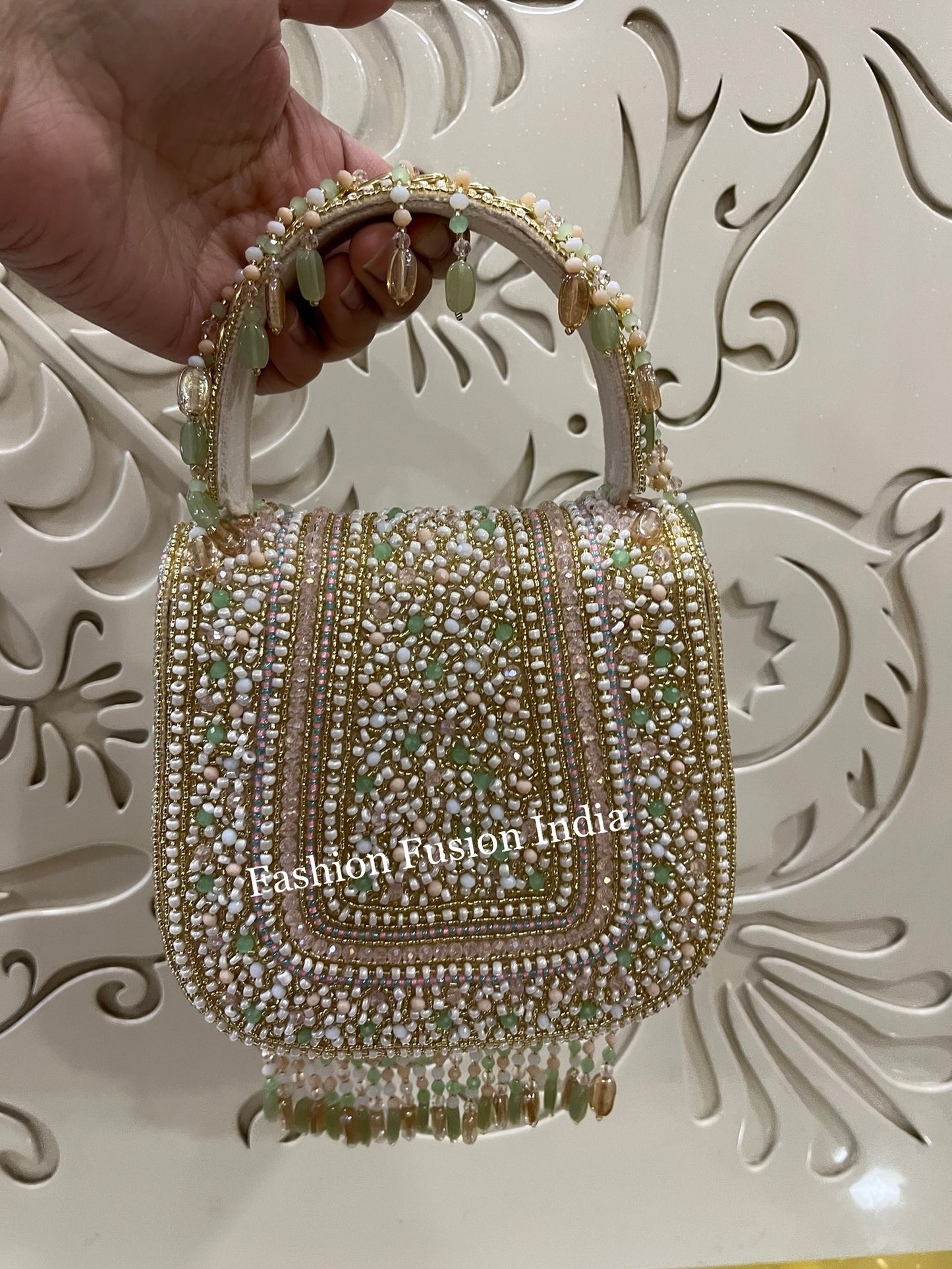 Fringe Beaded Bag | Designer Silver Beaded Handbag & Party Purse – Fashion Fusion India