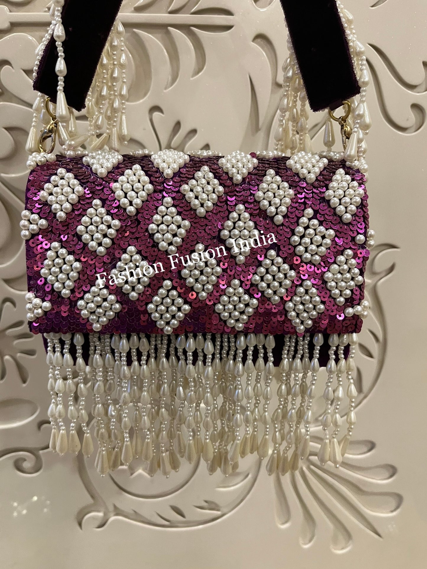 Sequin Pearl Flap Clutch Bag – Handmade Designer Bridal & Party Purse by Fashion Fusion India