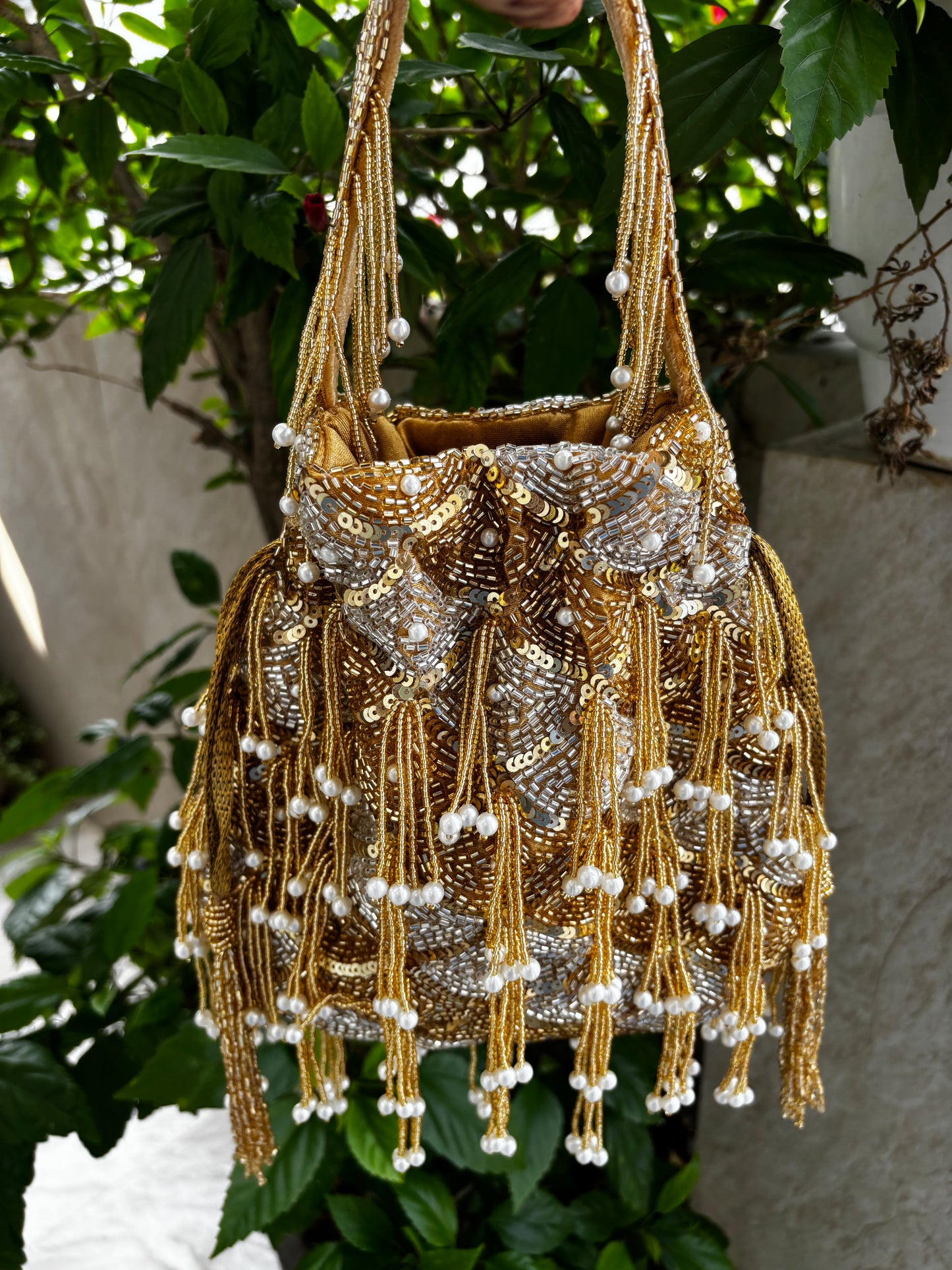 Dual tone Silver Gold Potli Bag