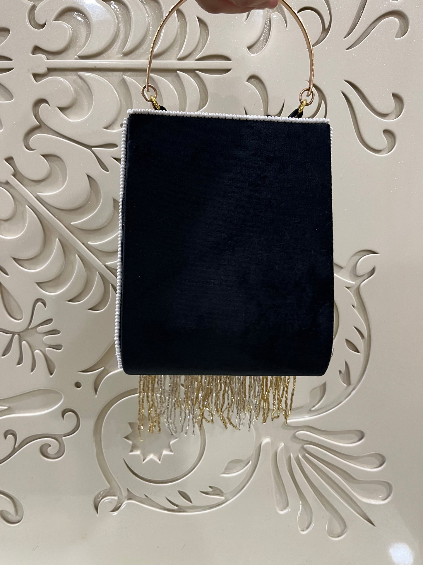 Black Beaded Fringe Clutch Bag – Handcrafted Party & Festive Purse by Fashion Fusion India