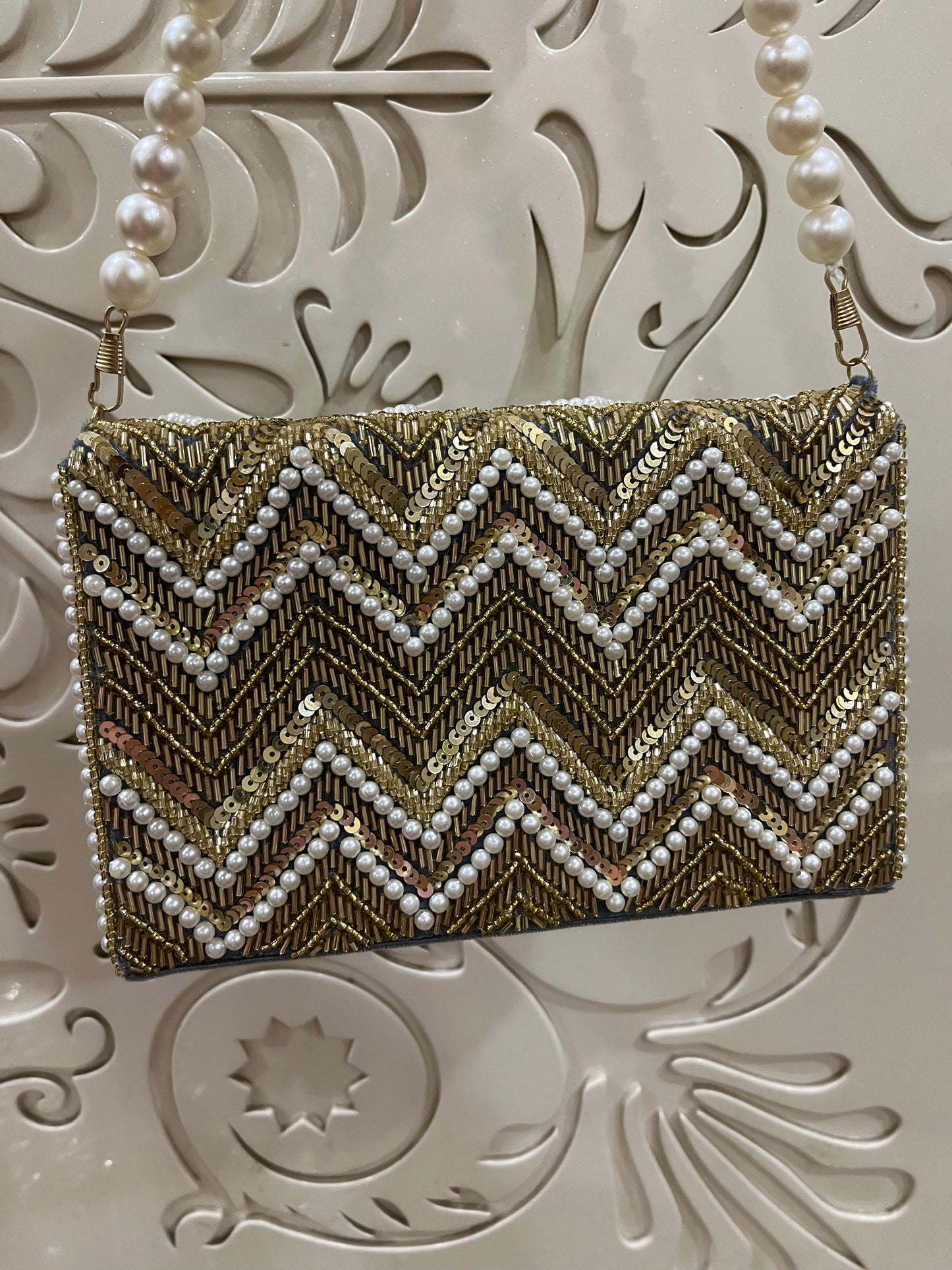 Embroidered Beaded Pearl Box Clutch Bag – Handmade MDF Hardcase Purse for Bridal, Party & Festive Wear | Designer Clutch by Fashion Fusion India