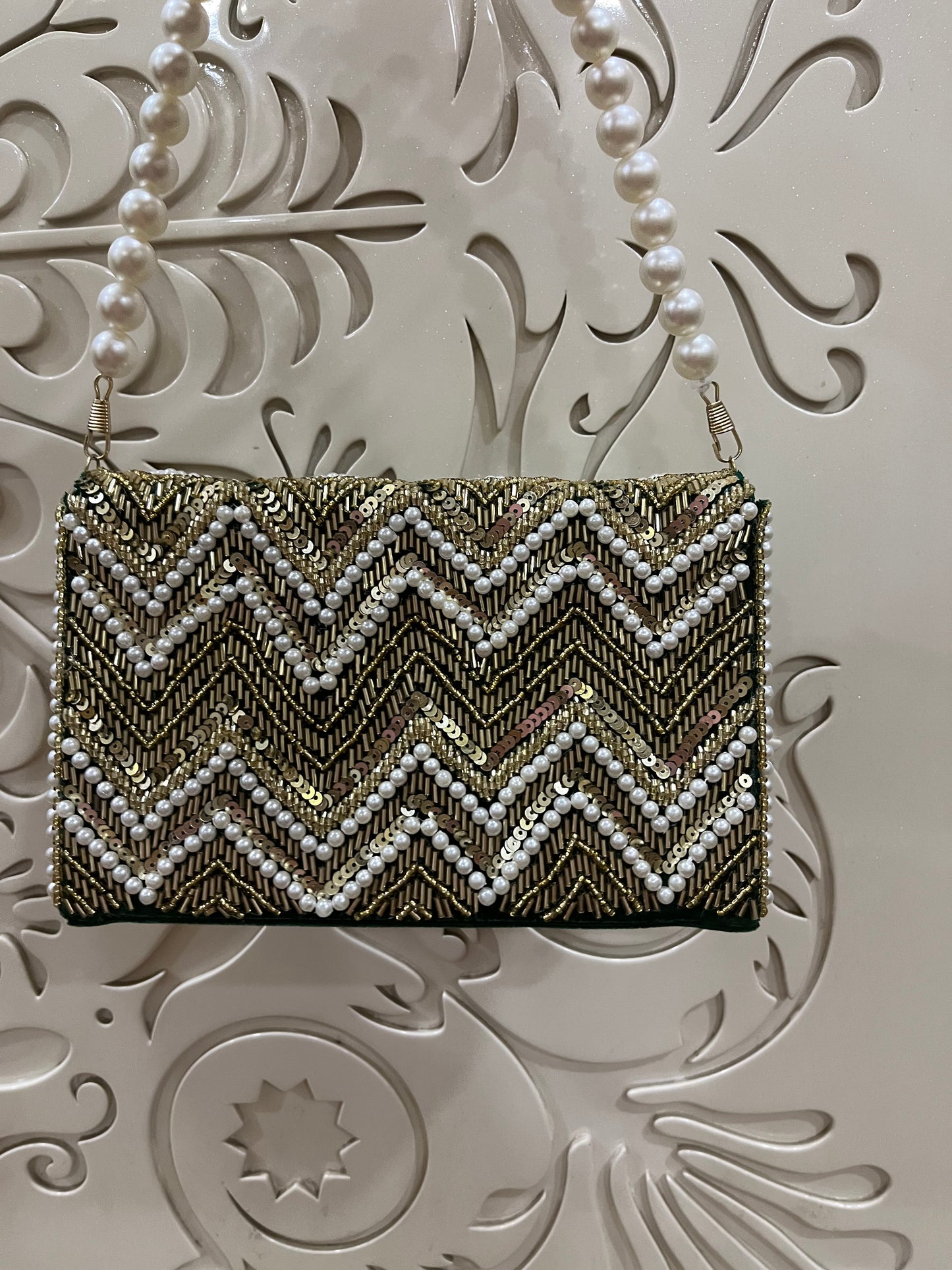 Embroidered Beaded Pearl Box Clutch Bag – Handmade MDF Hardcase Purse for Bridal, Party & Festive Wear | Designer Clutch by Fashion Fusion India