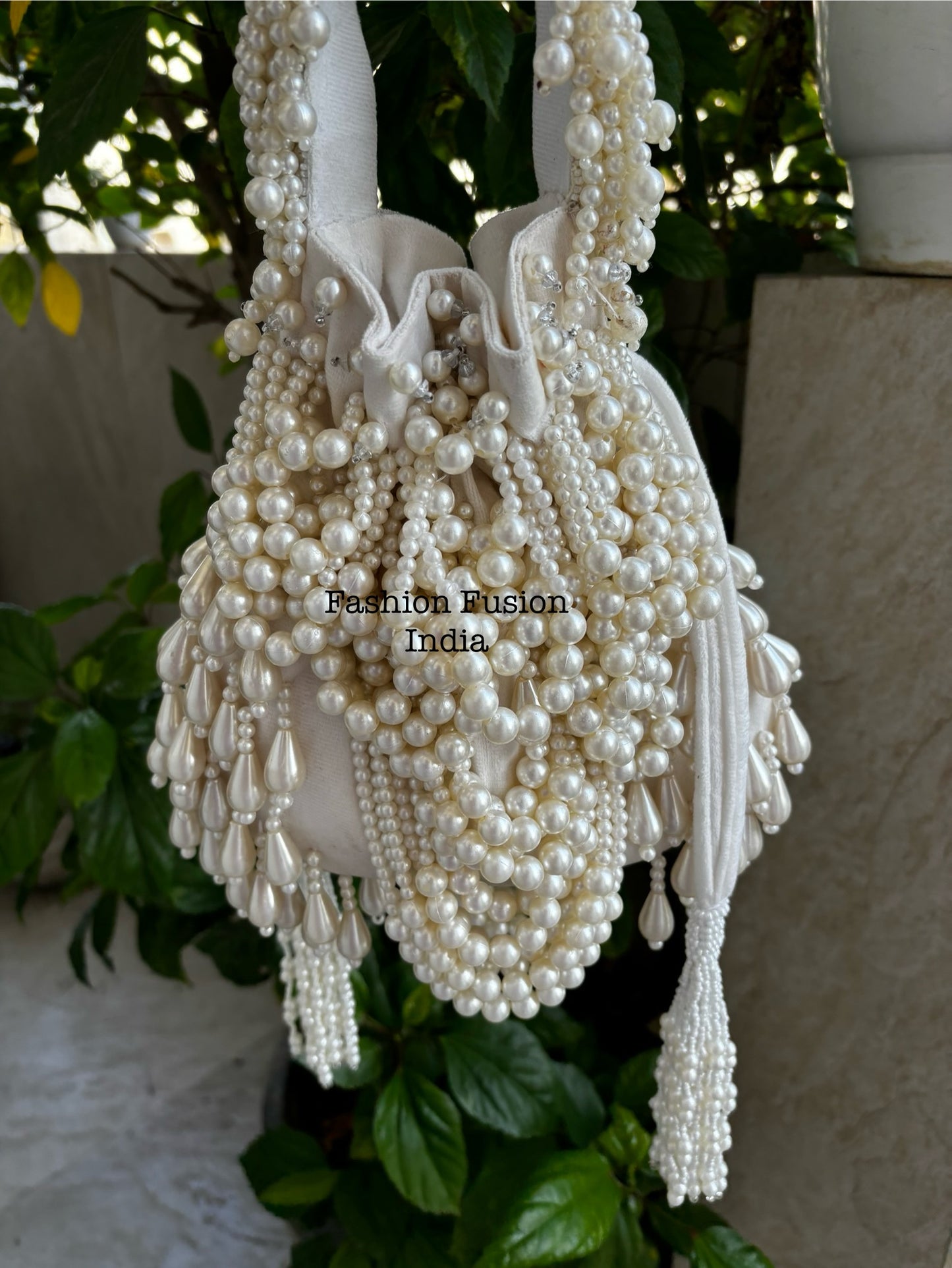 Embellished Pearl Bridal Potli Bag | Handmade Beaded Wedding & Party Purse – Fashion Fusion India