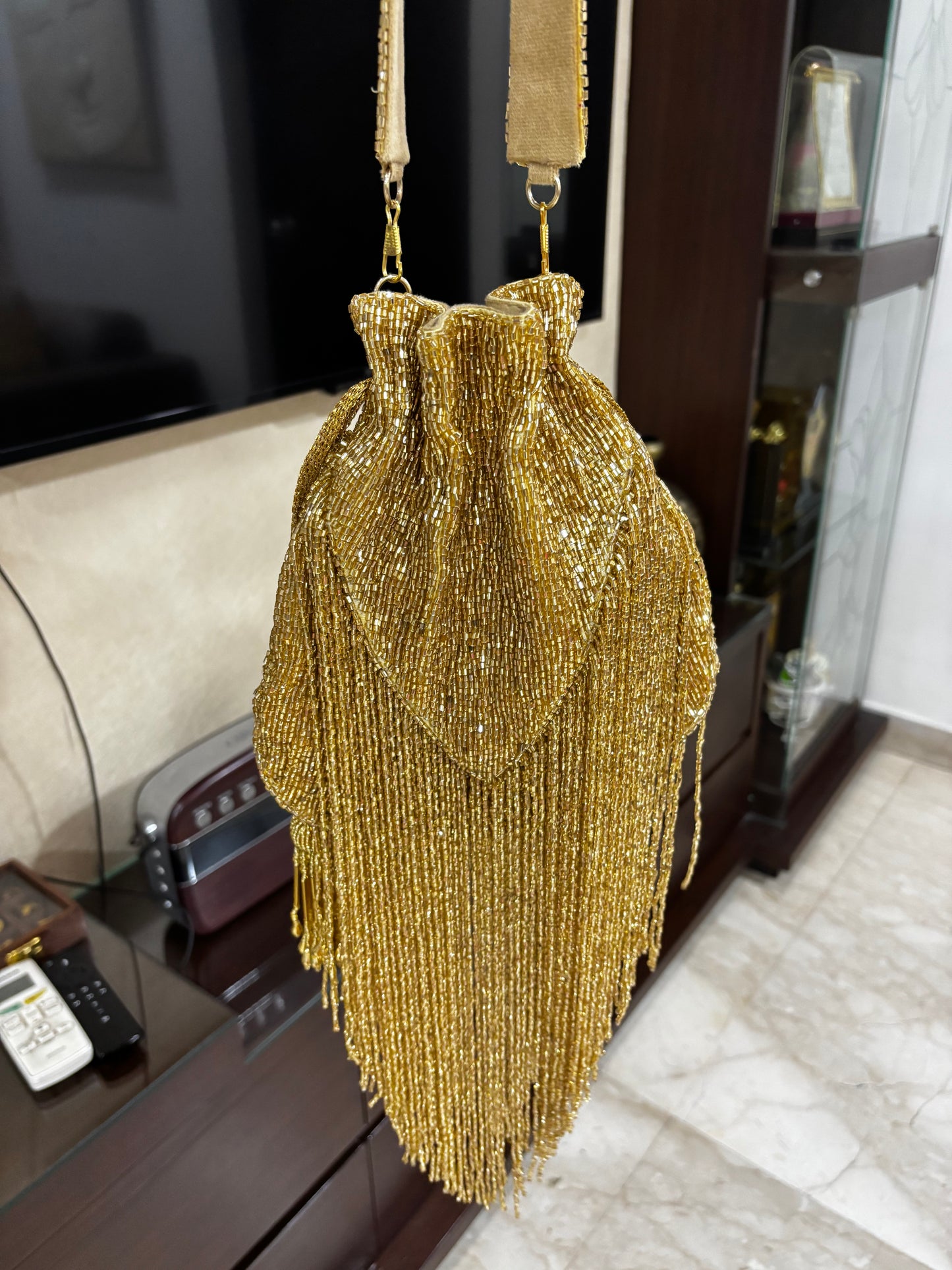 Gold Long Tassles Potli Bag