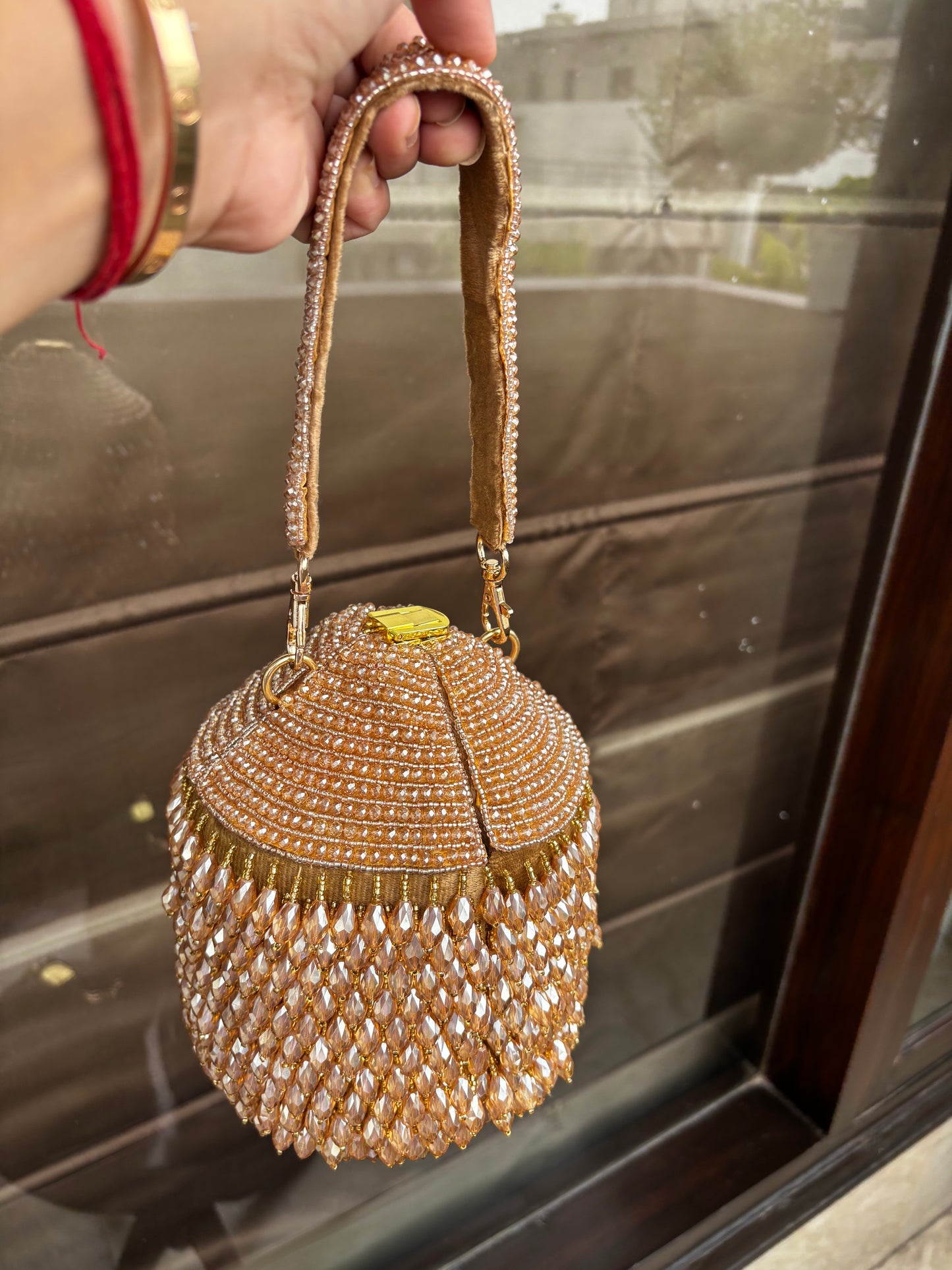 Blue Crystal Beaded Bucket Bag | Velvet Evening Purse with Royal Elegance