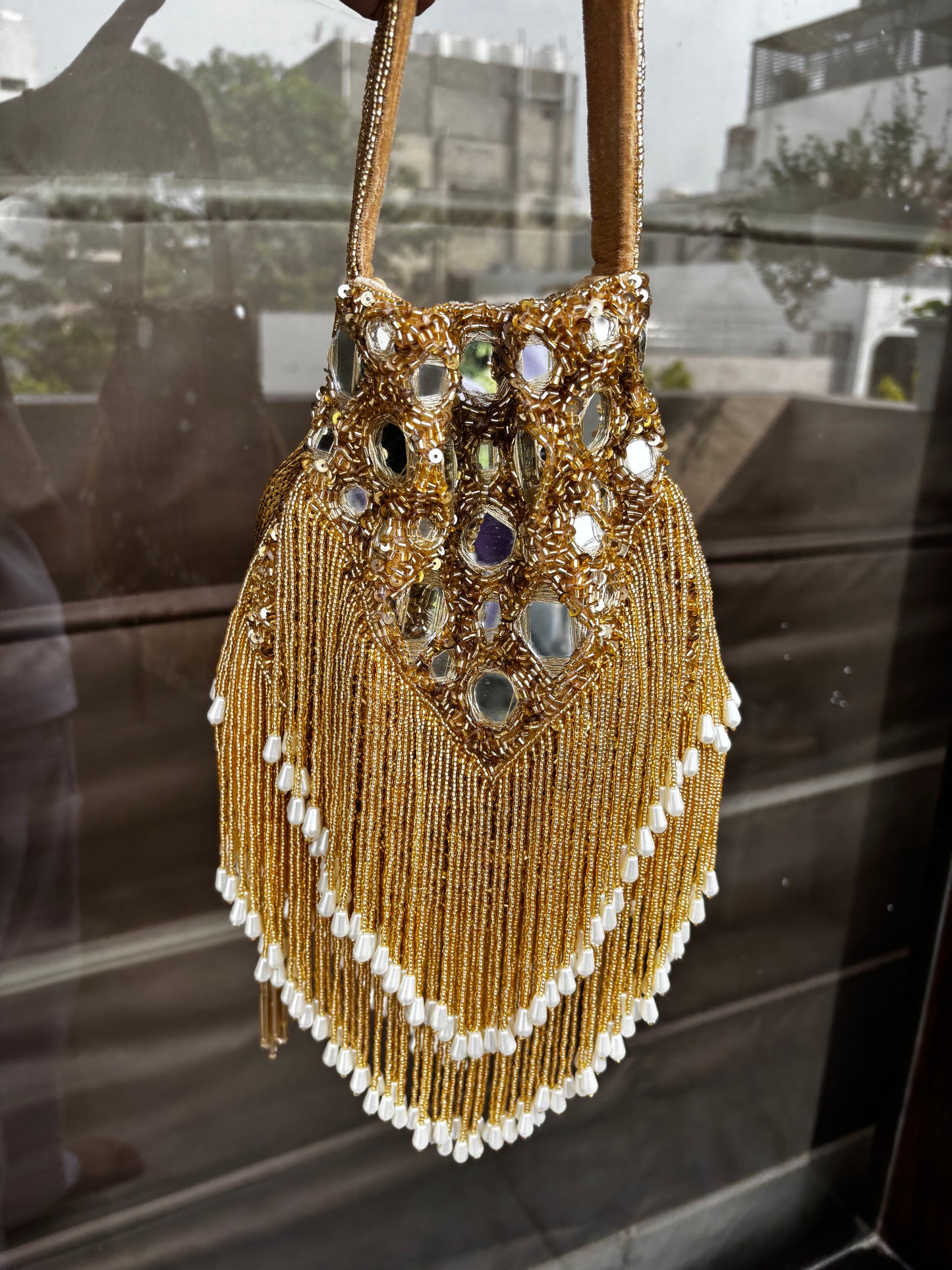 Gold Mirror Potli with long Tassles