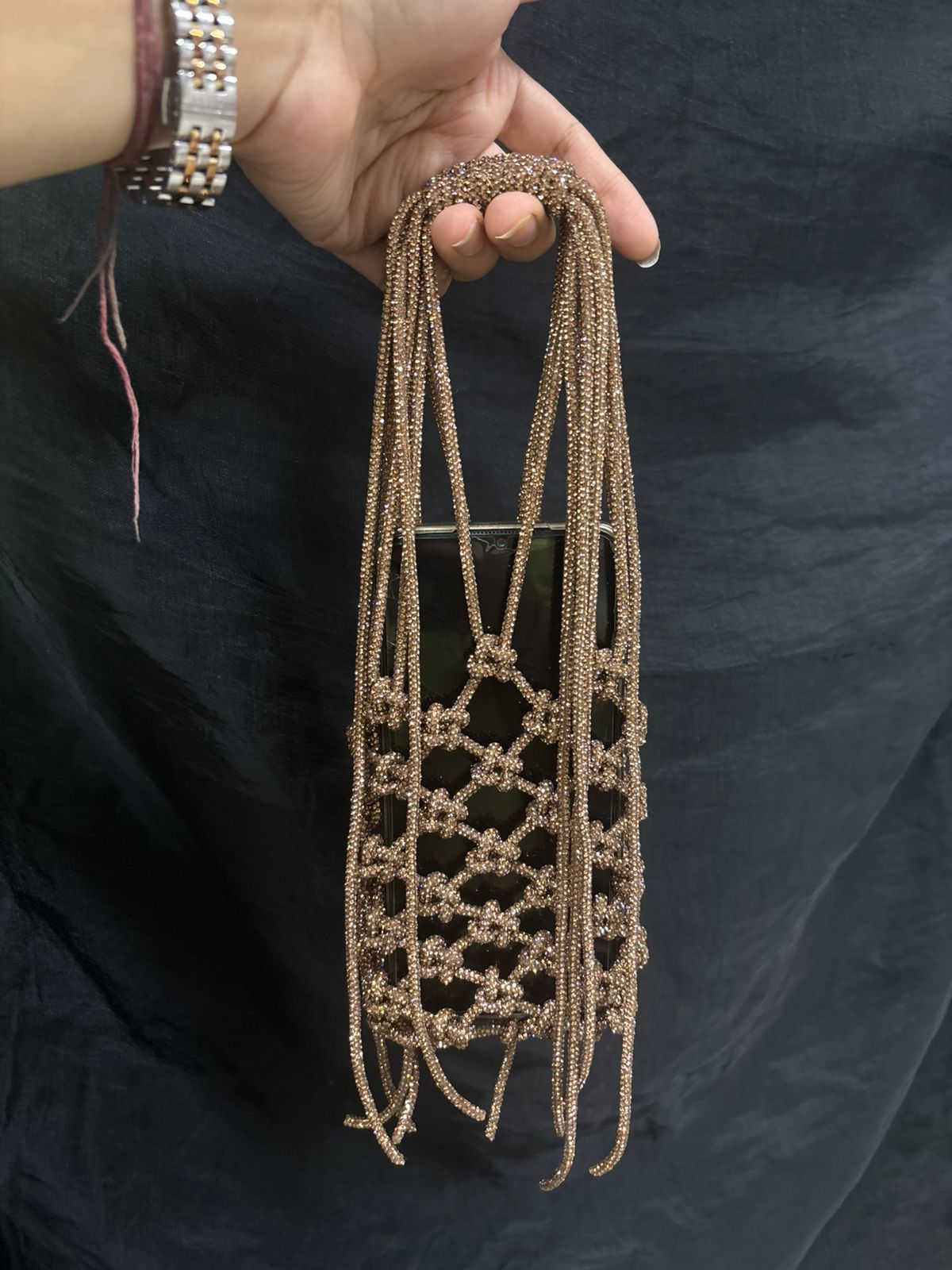 Copper Gold Rhinestone Mobile Sling Bag for Women