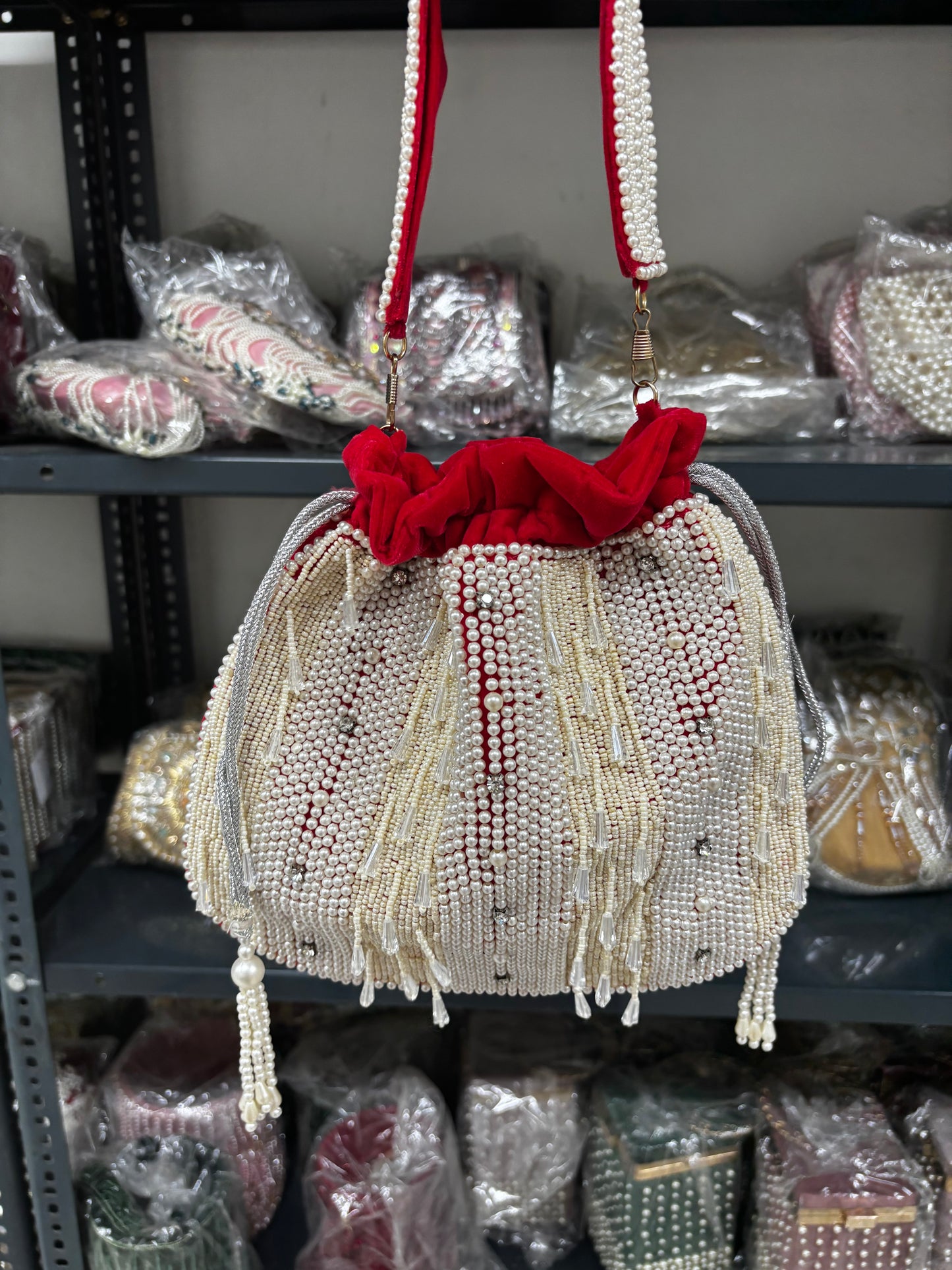 Colorful Pearl Potlis with Crystals – Handcrafted Luxury for Weddings & Parties