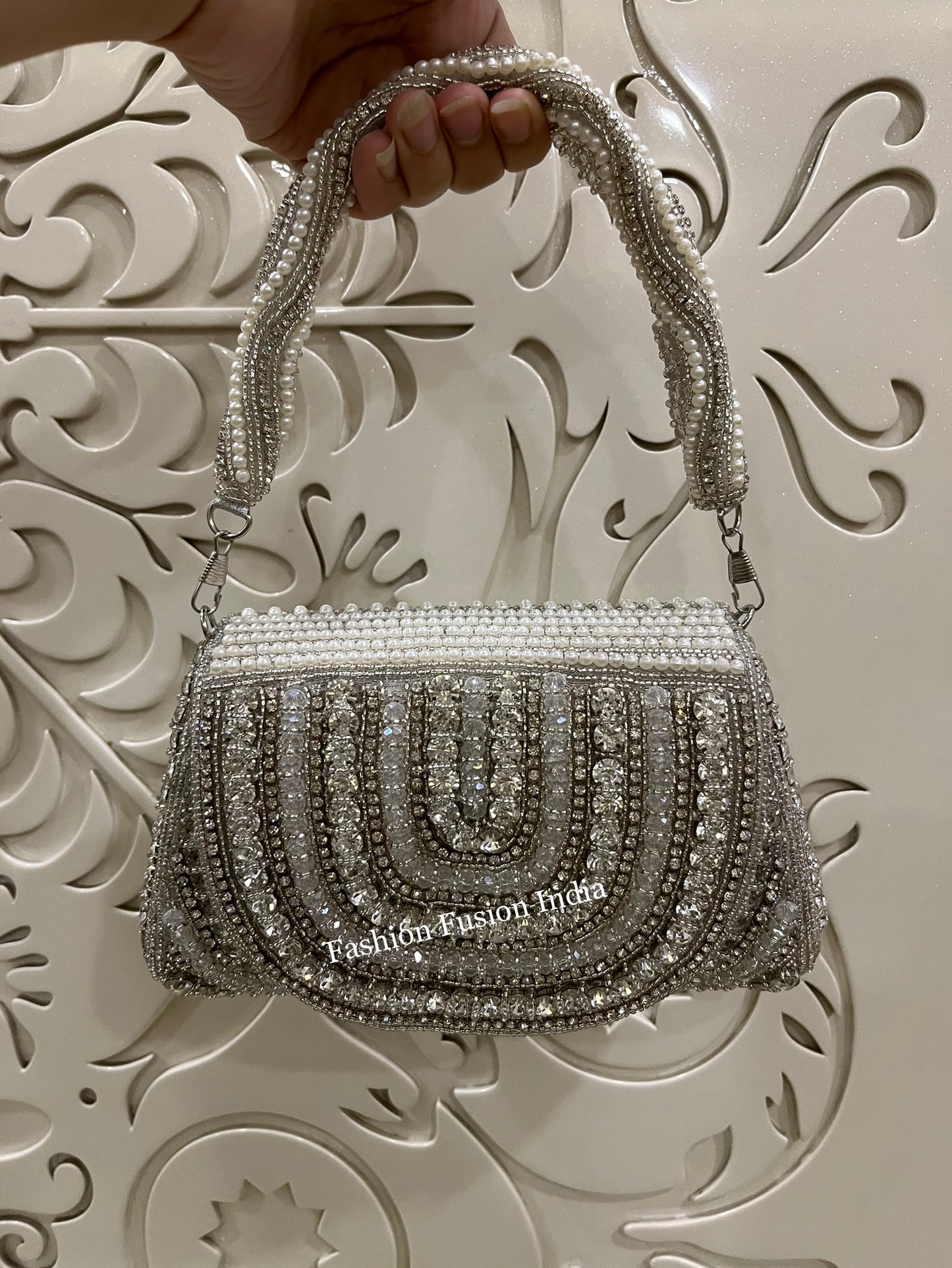 Pearl Stone Clutch Bag – Handmade Designer Bridal & Party Purse by Fashion Fusion India