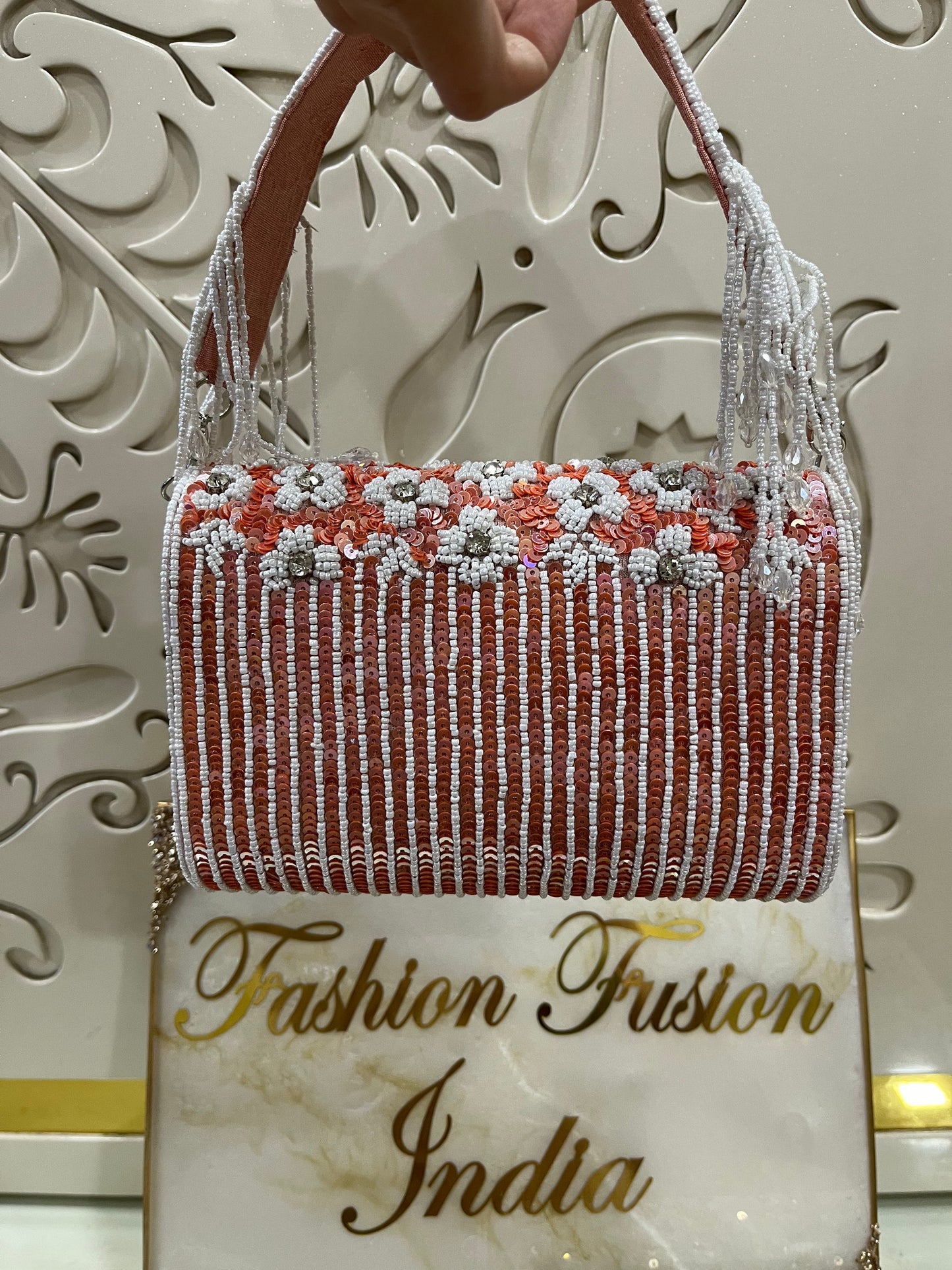 Sequin Pearl Floral Handbag – Handmade Designer Bridal & Party Purse by Fashion Fusion India