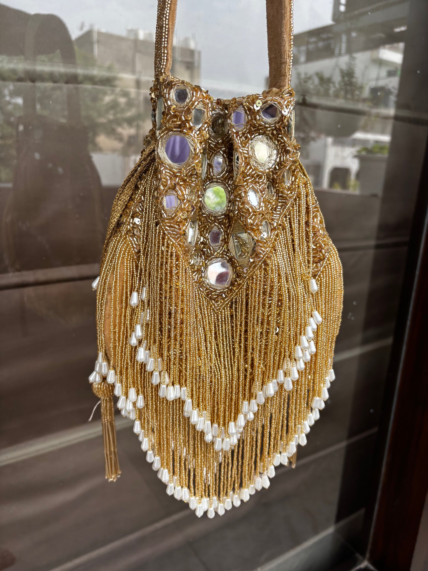 Gold Mirror Potli with long Tassles