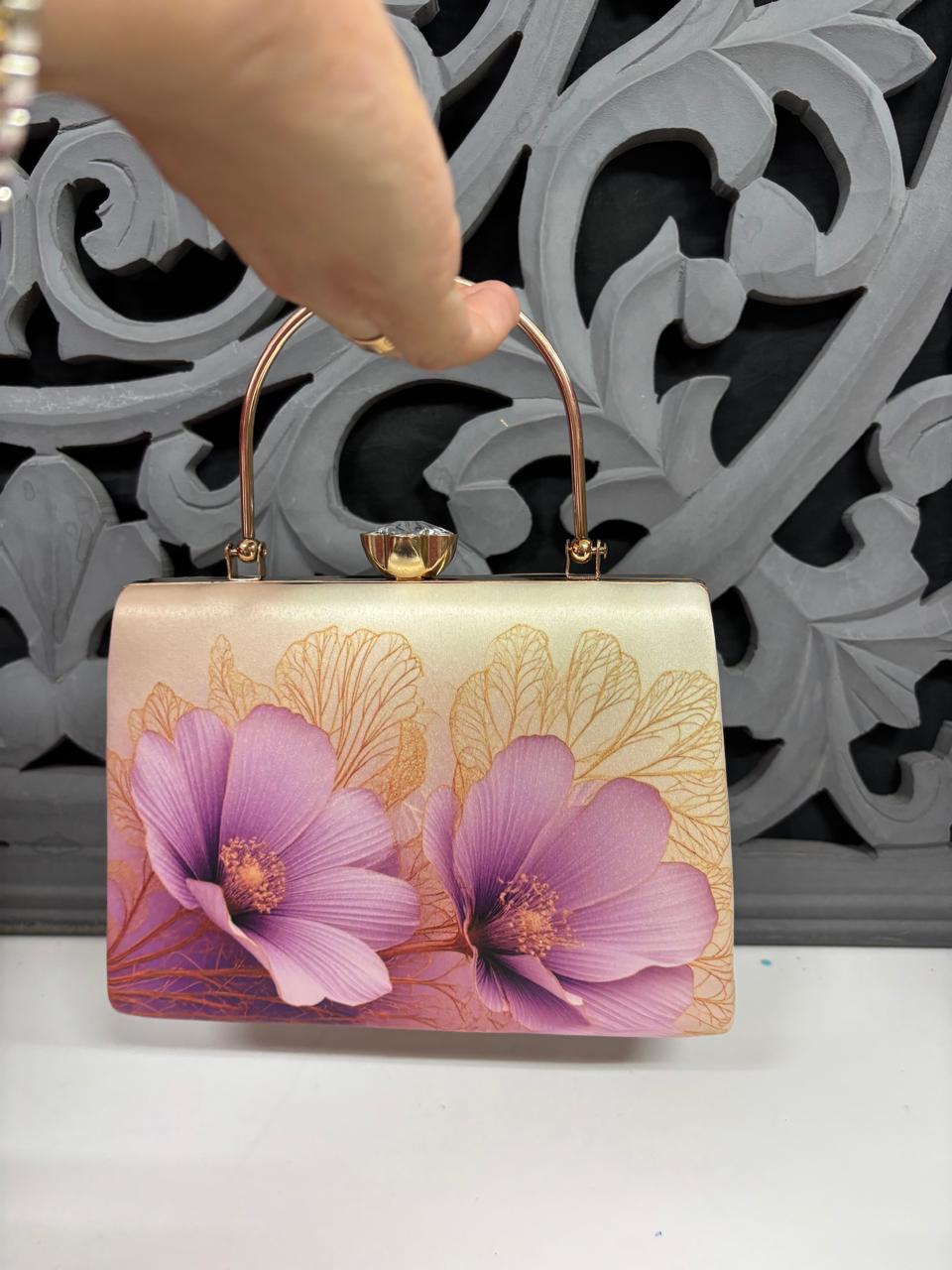 Cream Digital Highlight Floral Clutch Bag