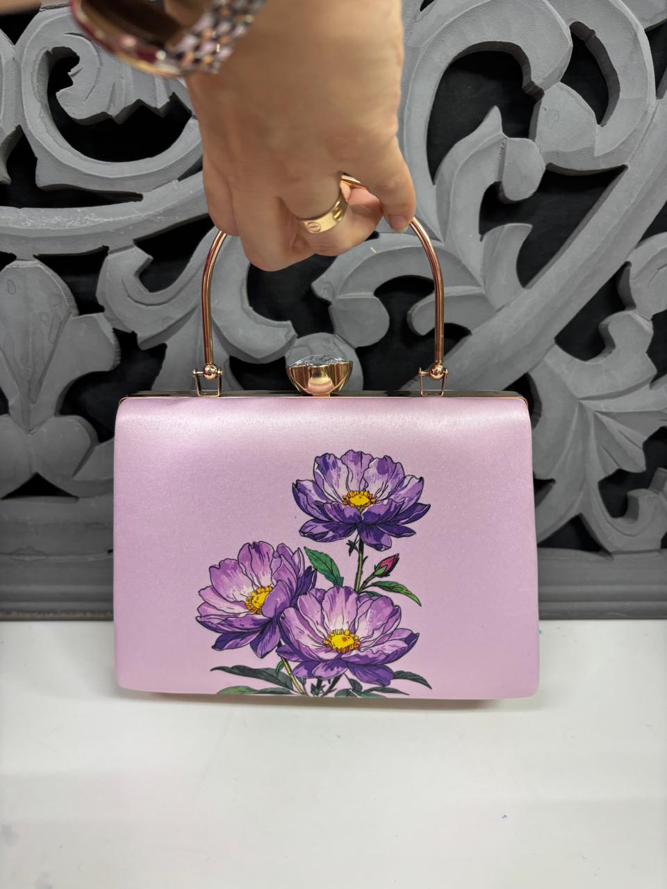 Purple Floral Digital Highlights Clutch Bag by Fashion Fusion India