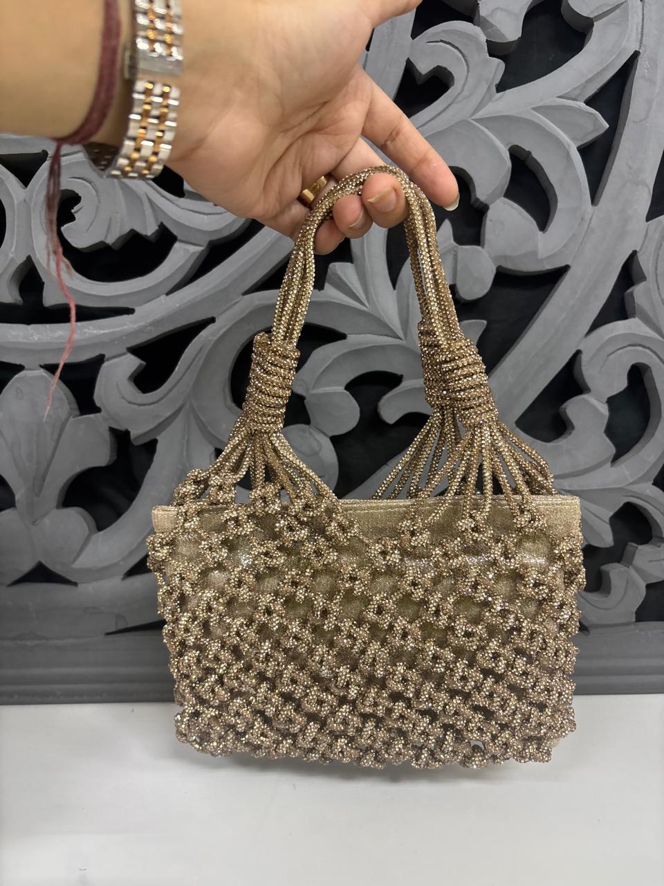Dull Gold Rhinestone Handbag for Women