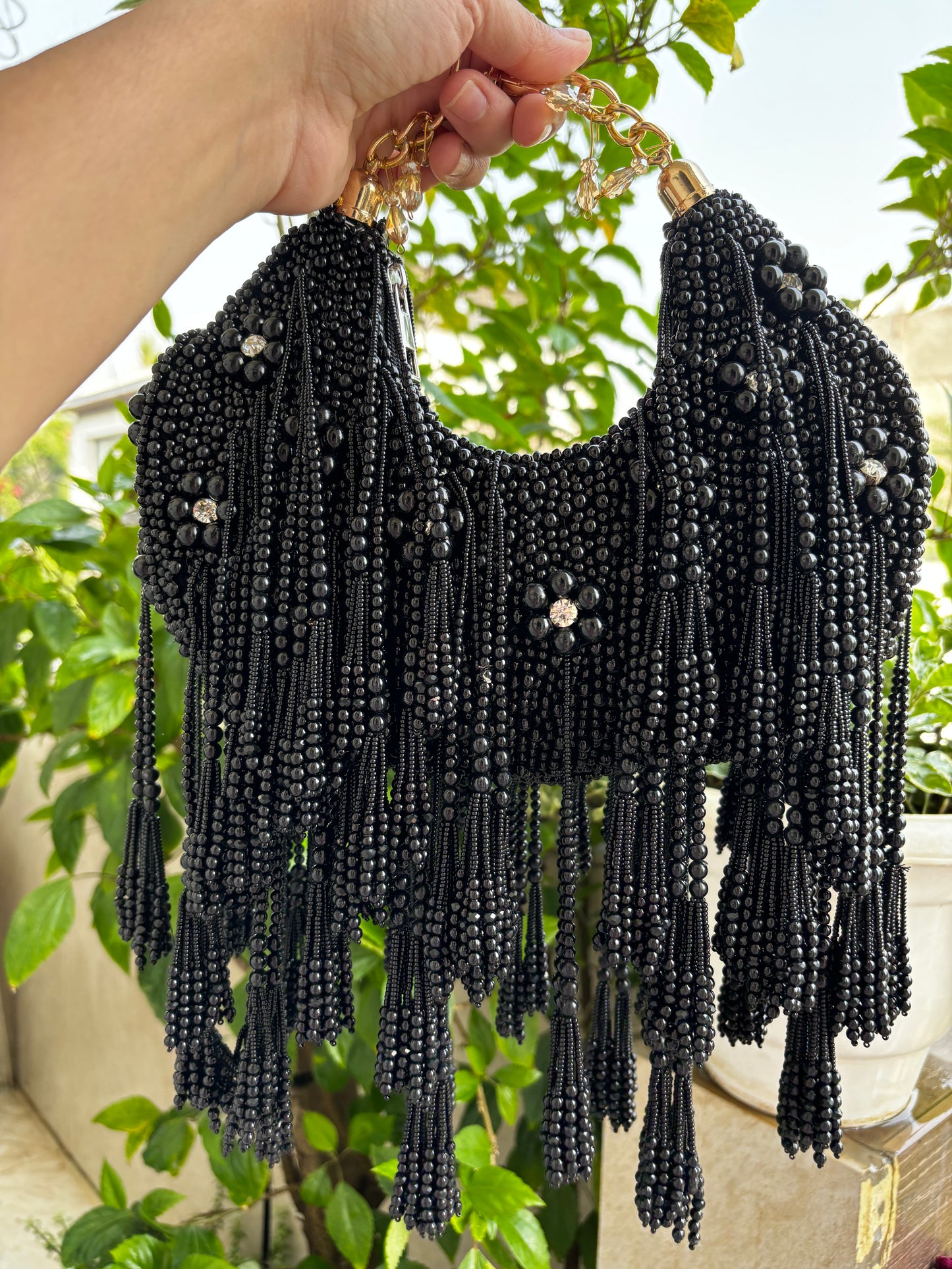 Black Beaded Fringe Handbag | Handmade Party & Evening Shoulder Bag – Fashion Fusion India