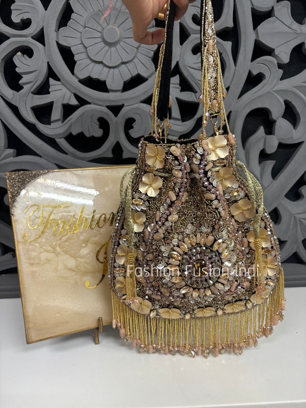 Embellished Black Handcrafted Potli Bag