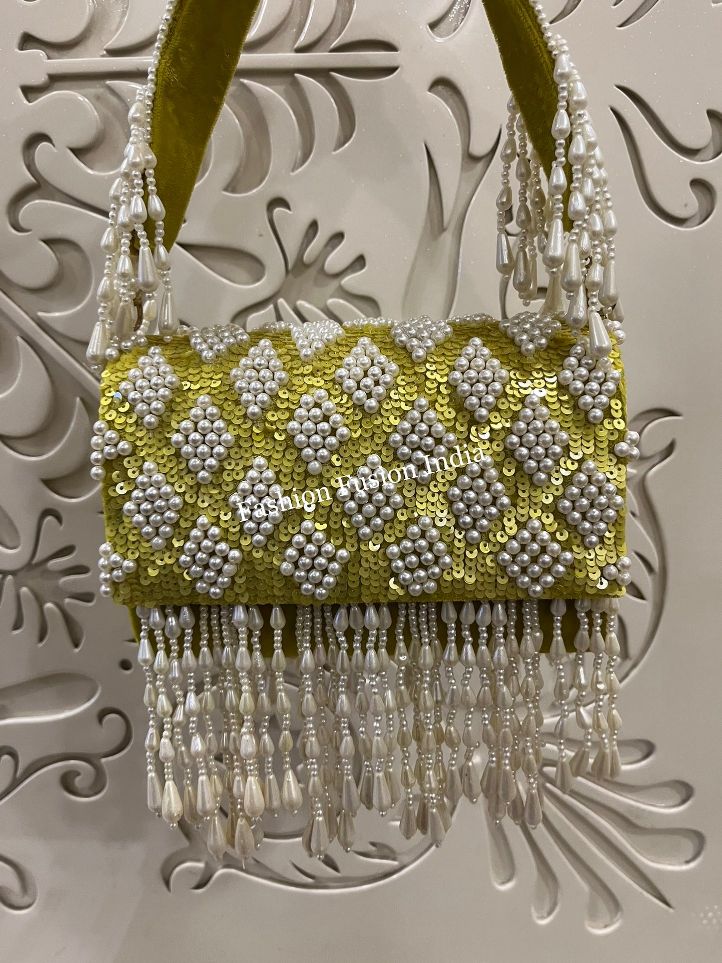 Sequin Pearl Flap Clutch Bag – Handmade Designer Bridal & Party Purse by Fashion Fusion India