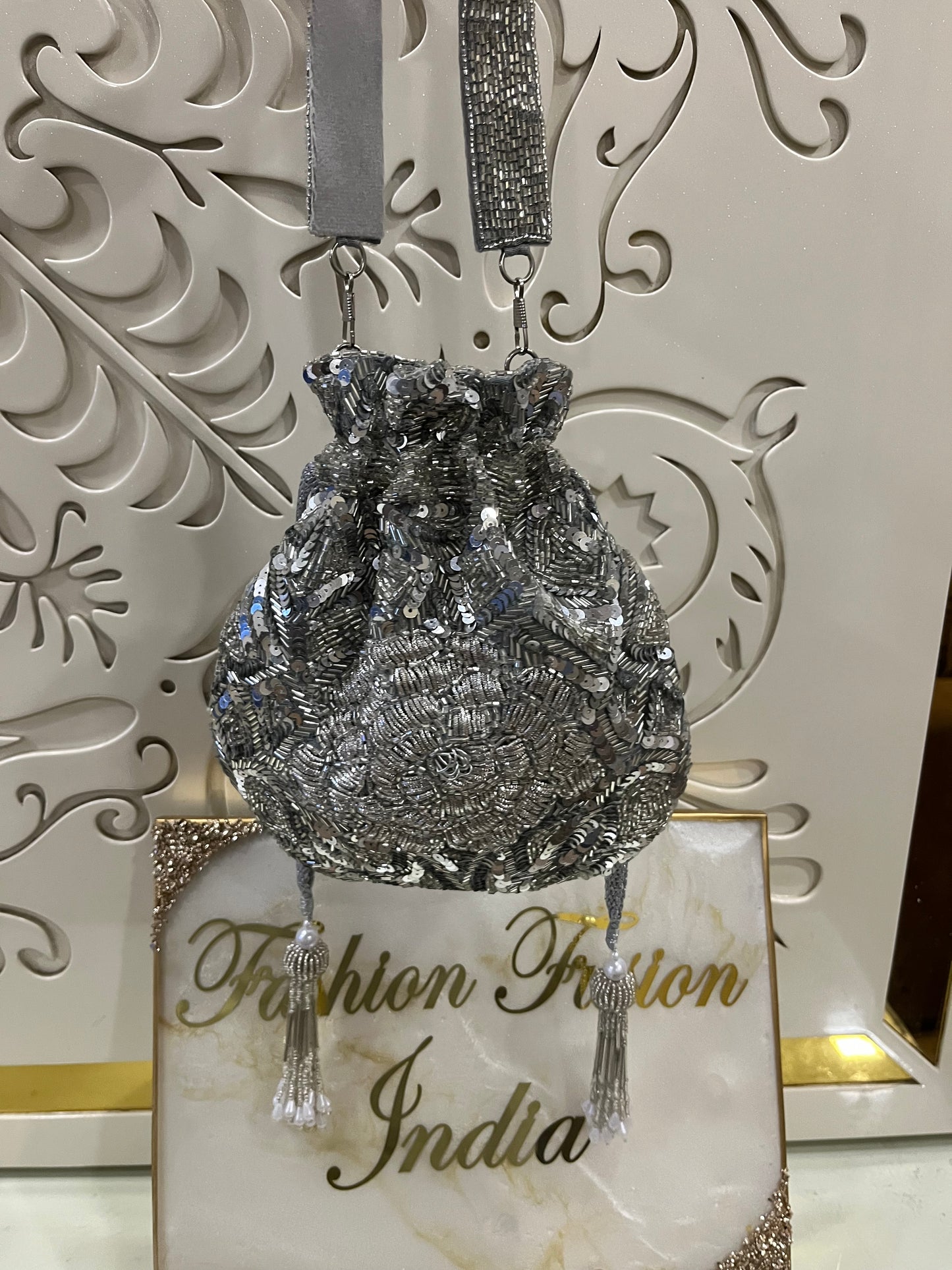 Sequin Embroidered Cutdana Potli Bag – Handmade Bridal & Festive Purse | Designer Golden & Silver Potli for Weddings & Parties by Fashion Fusion India