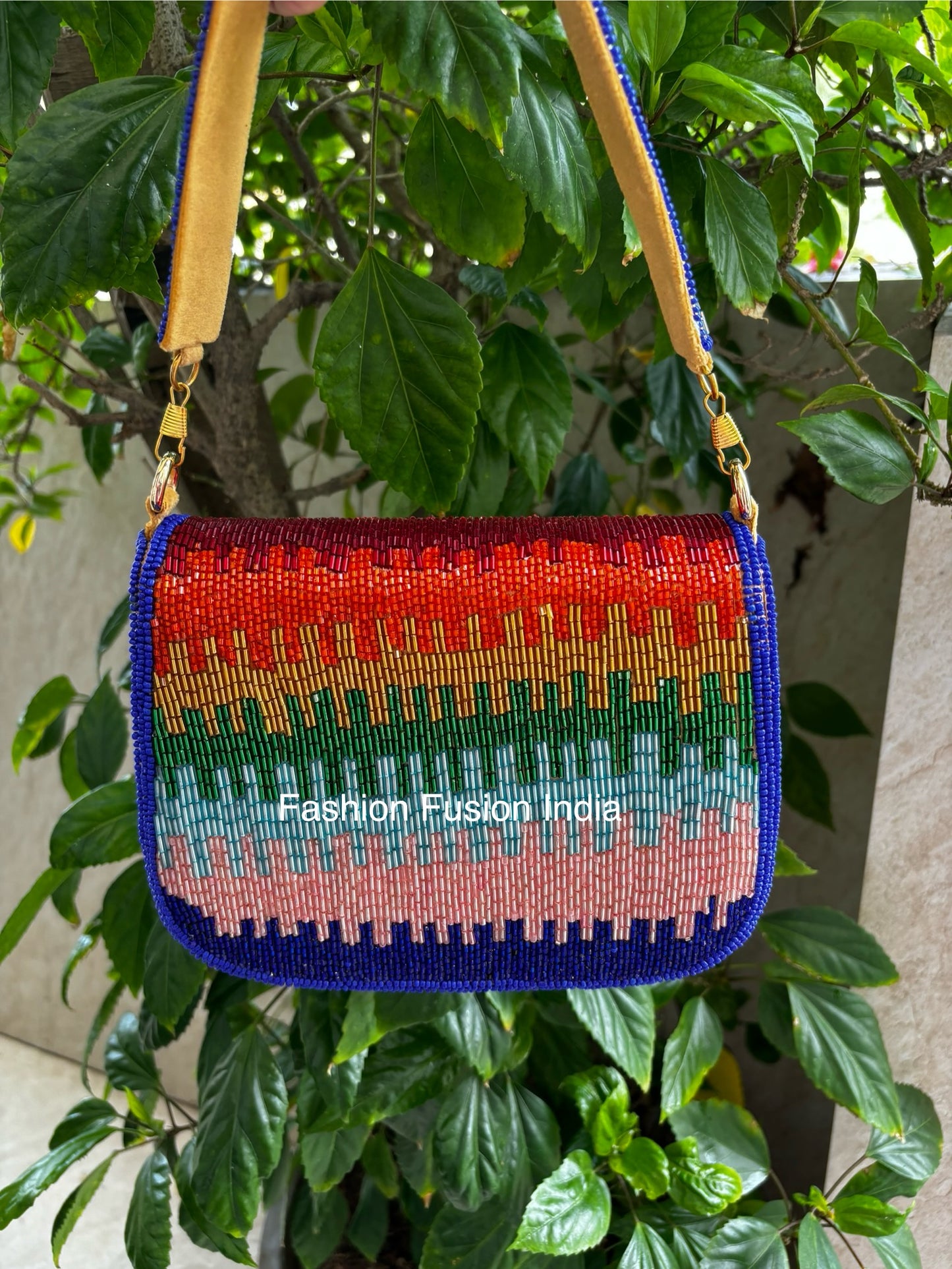 Multi Color Beaded Bag | Handmade Rainbow Beaded Purse | Boho Festival Shoulder Bag | Colorful Beaded Crossbody Handbag – Fashion Fusion India