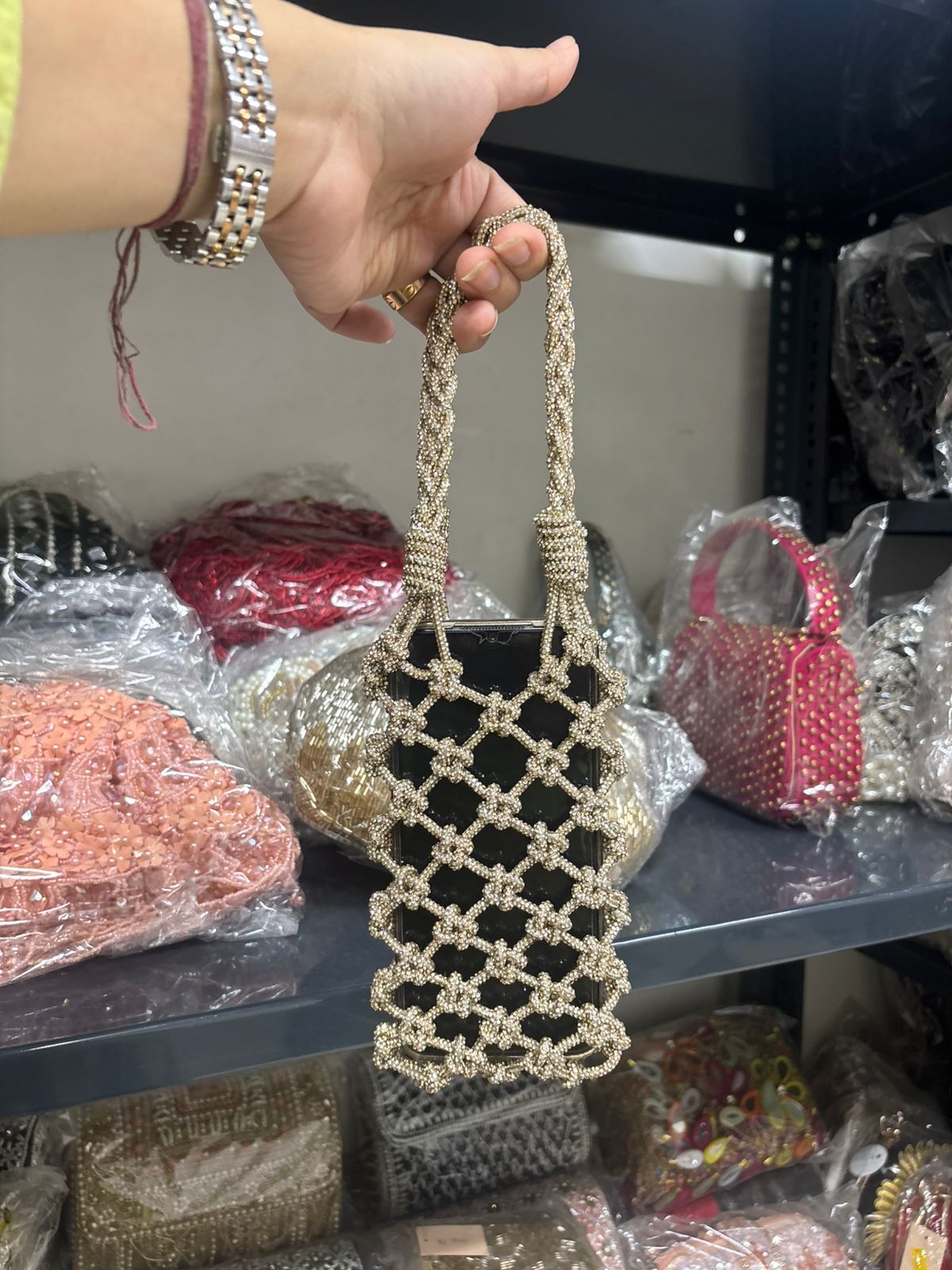 Gold Rhinestone Mobile Sling Bag | Fashion Fusion India