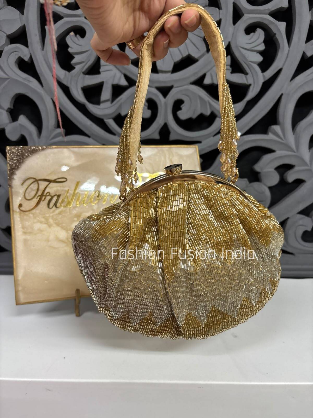 Gold & silver Pearl Beaded Bridal Batua Bag