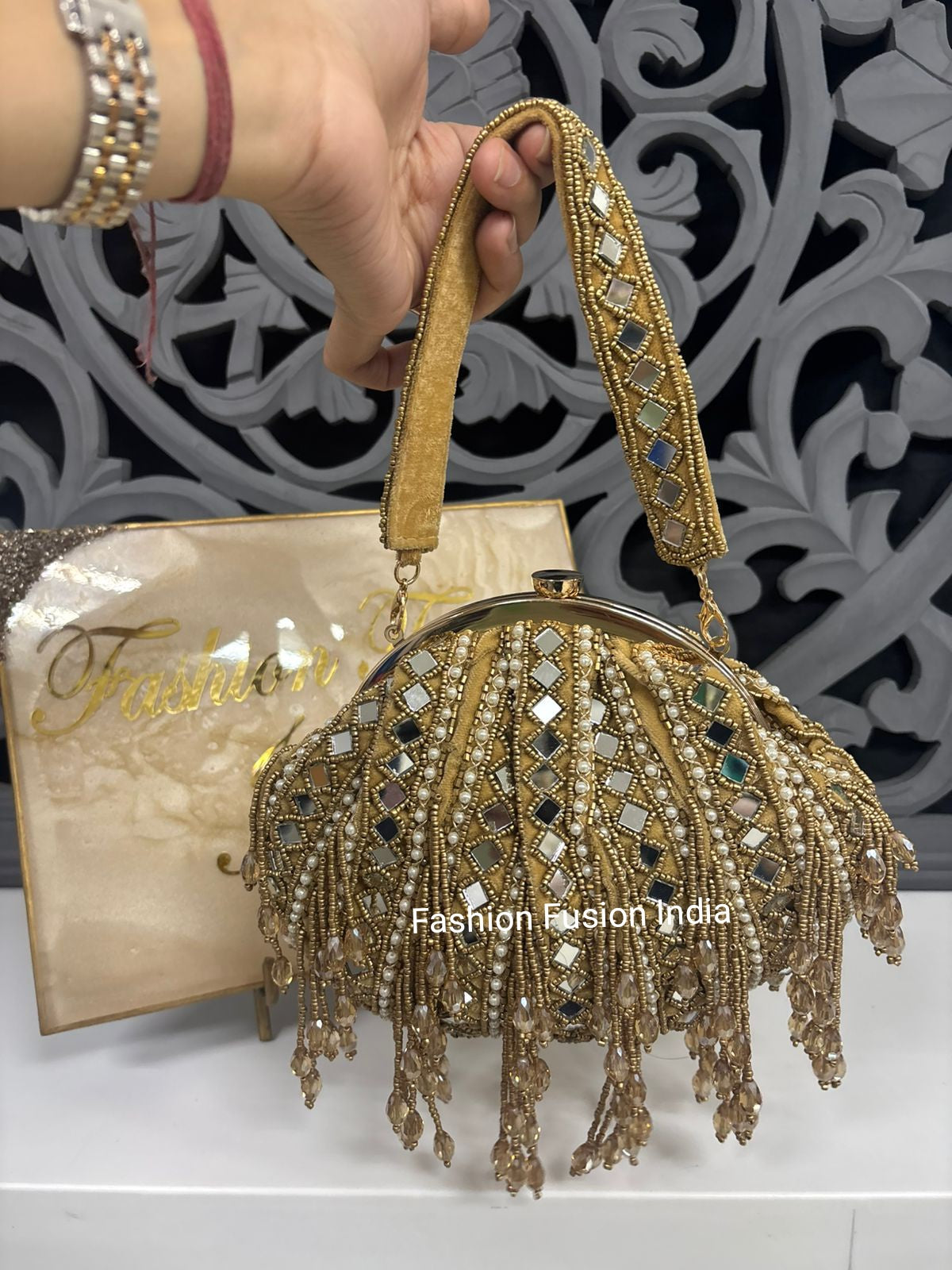 Golden Mirror Embroidered Batua Bag