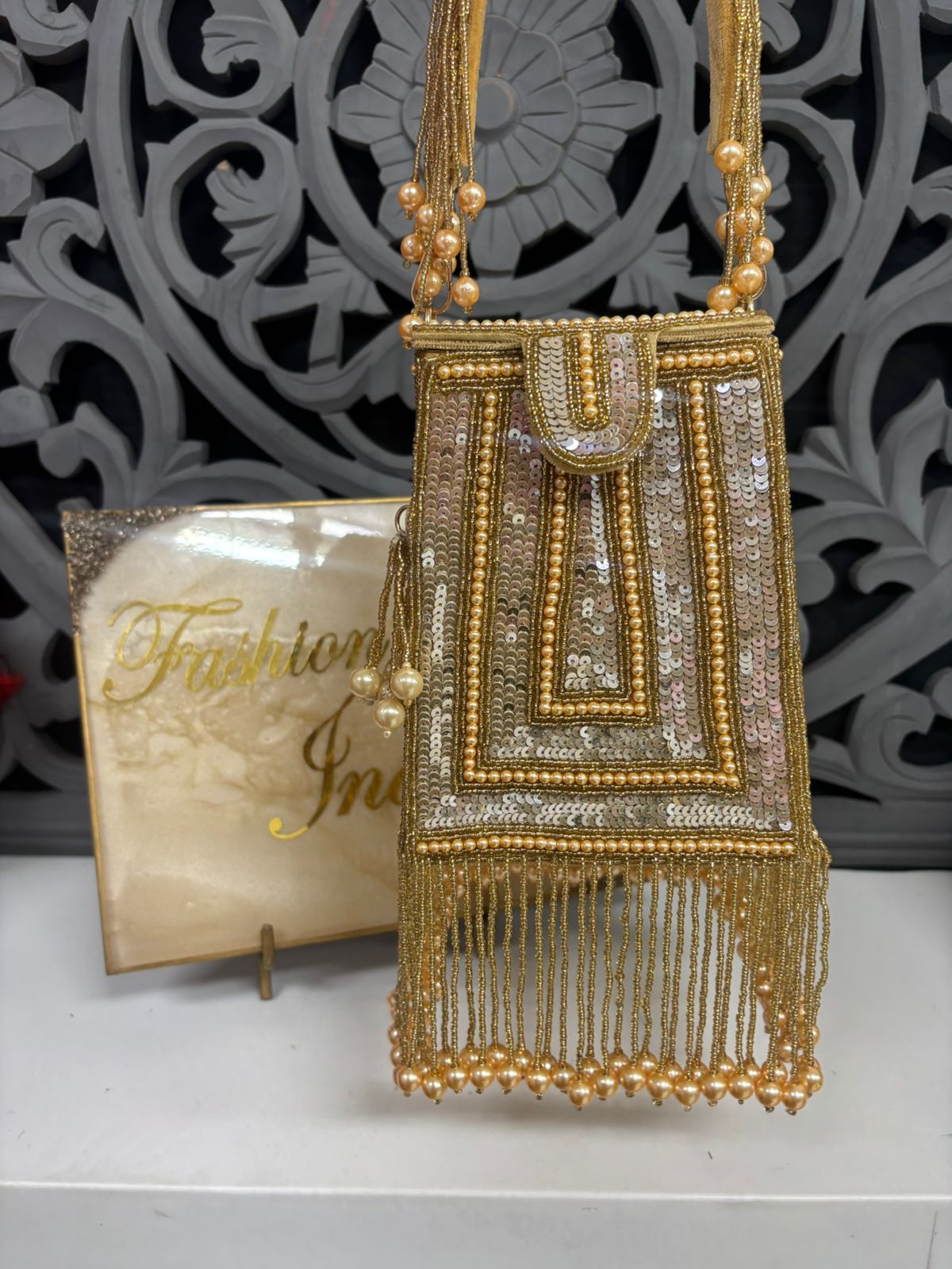 Golden Embroidery Box Clutch Bag