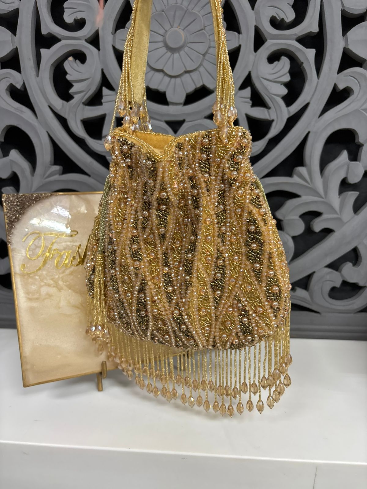 Golden Pearl Crystal Potli Bag for Women