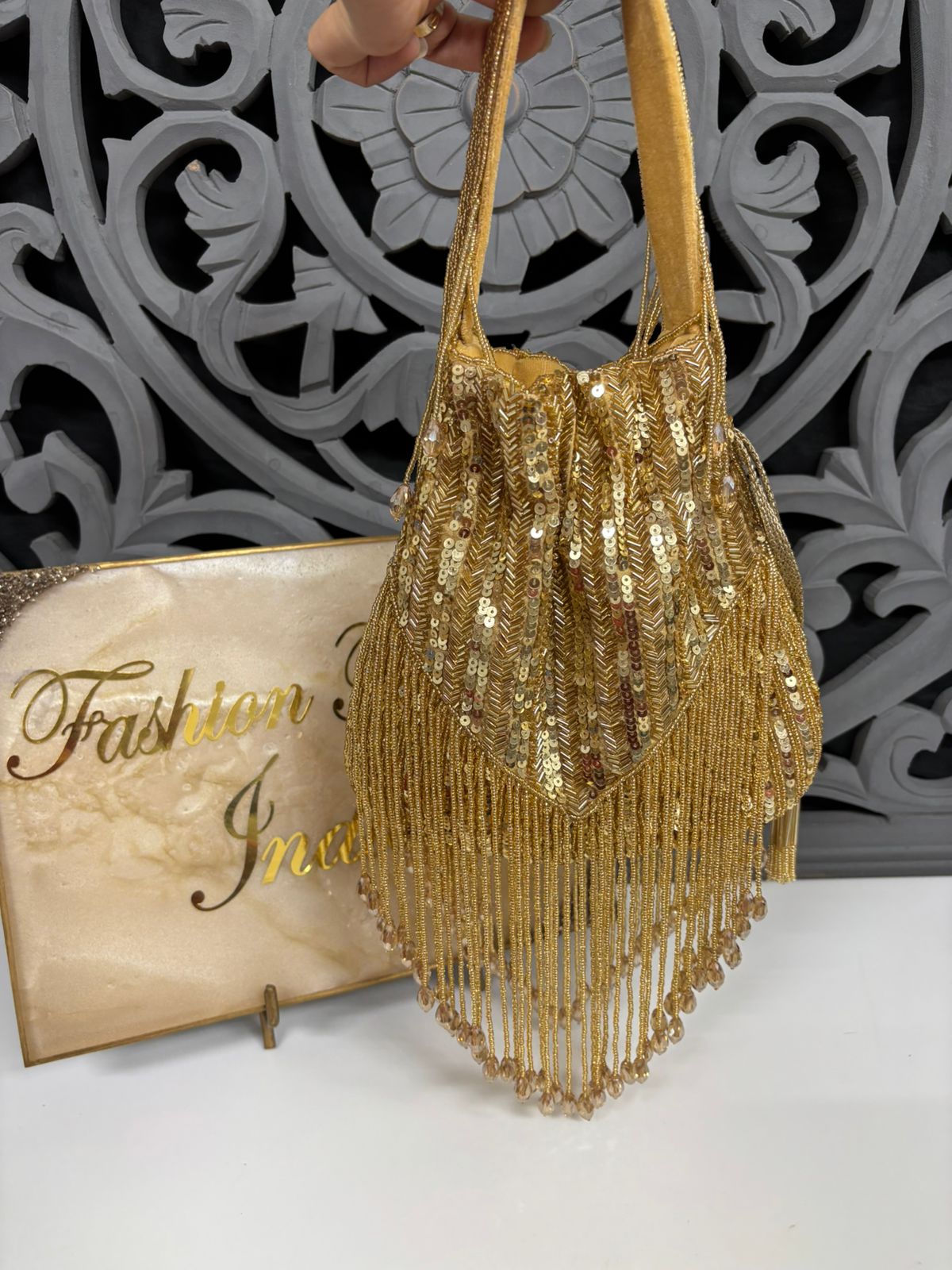 Golden Sequin Fringe Bridal Potli Bag