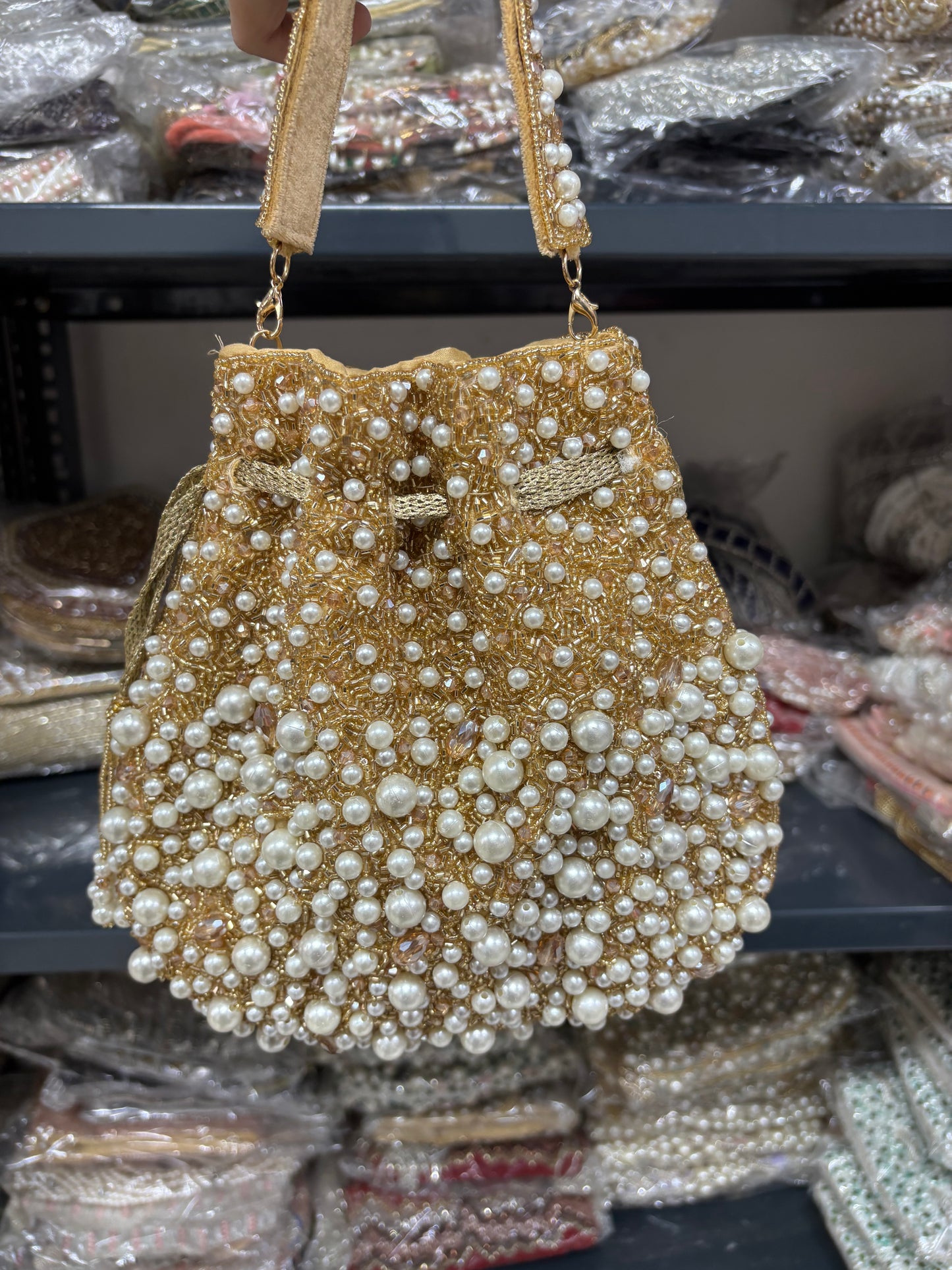 Embellished Pearl Bridal Potli Bag | Handmade Beaded Wedding & Party Purse – Fashion Fusion India