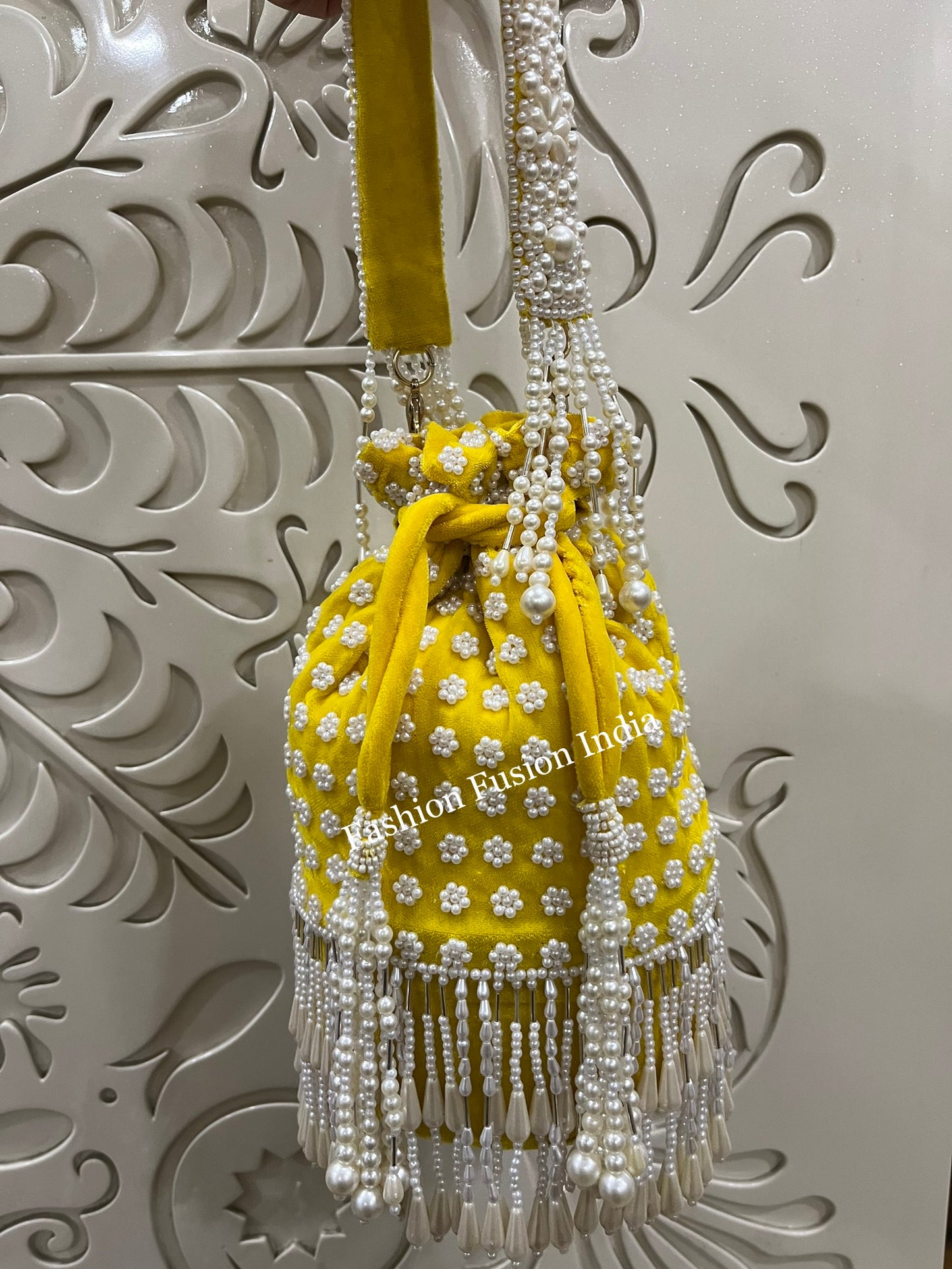 Long Pearl Potlis – Handcrafted Bridal & Festive Bags by Fashion Fusion India