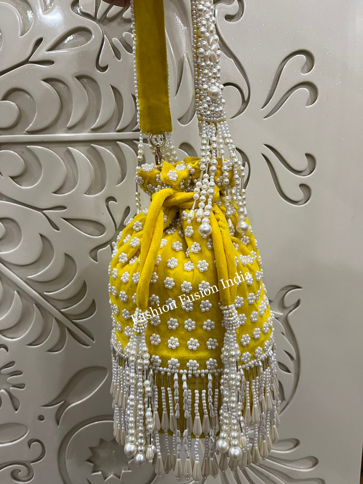 Long Pearl Potli – Handcrafted Bridal & Festive Bags by Fashion Fusion India