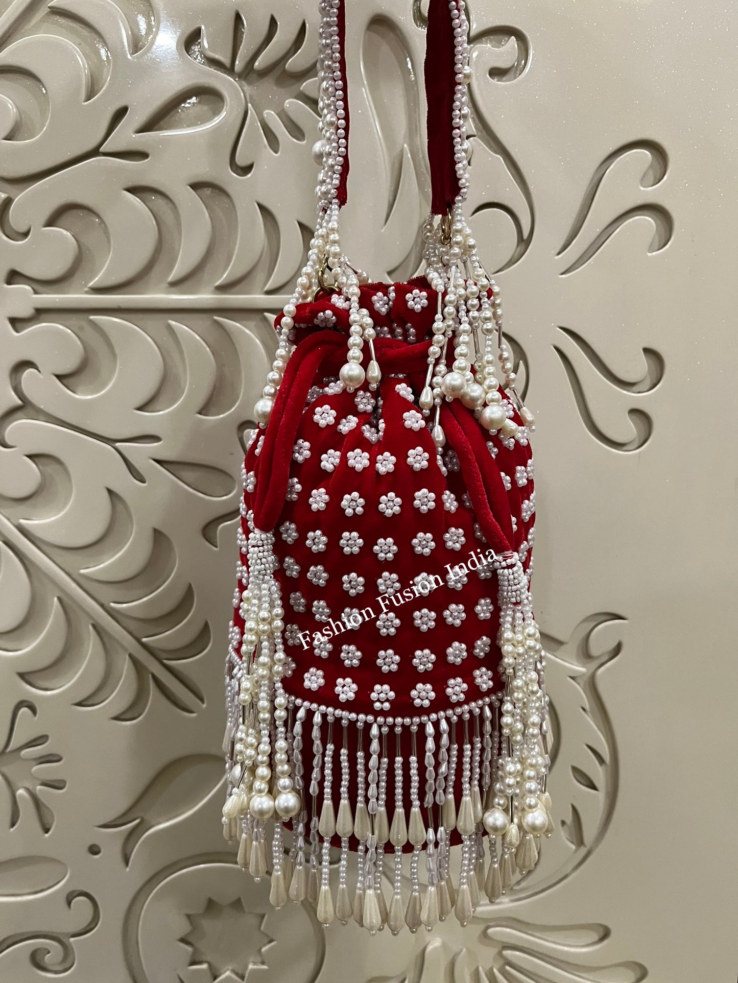 Long Pearl Potlis – Handcrafted Bridal & Festive Bags by Fashion Fusion India