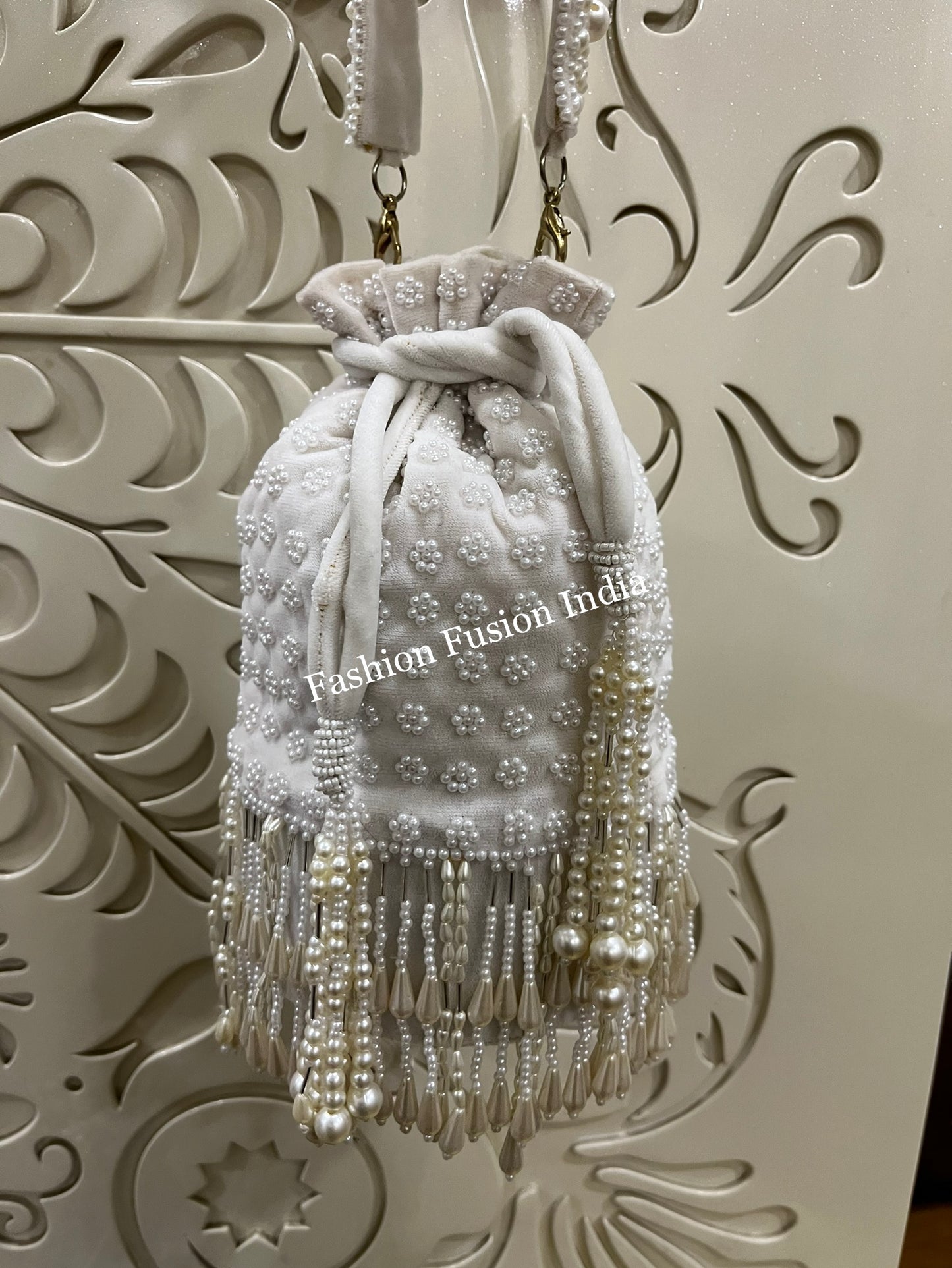 Long Pearl Potlis – Handcrafted Bridal & Festive Bags by Fashion Fusion India