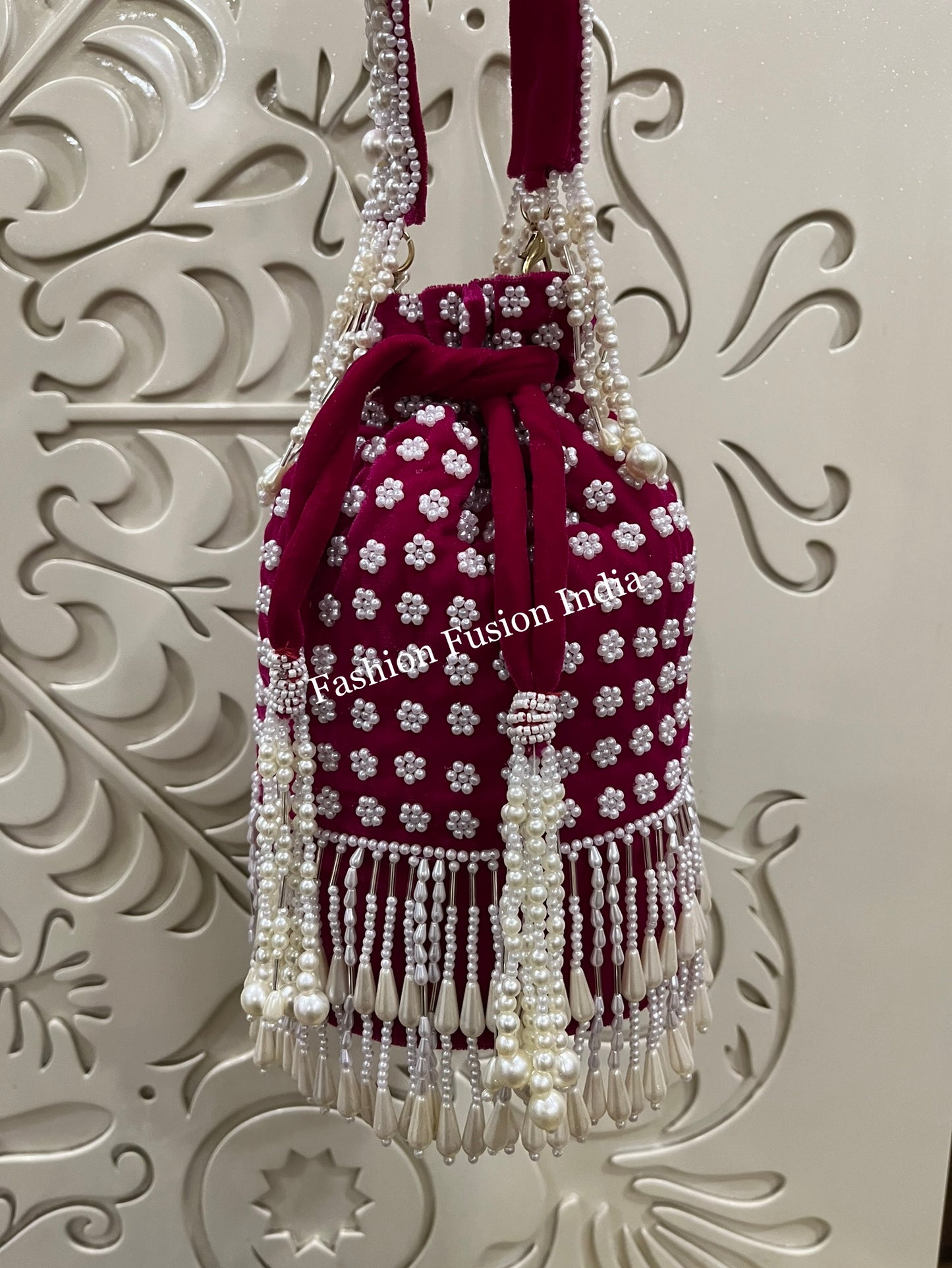 Long Pearl Potlis – Handcrafted Bridal & Festive Bags by Fashion Fusion India