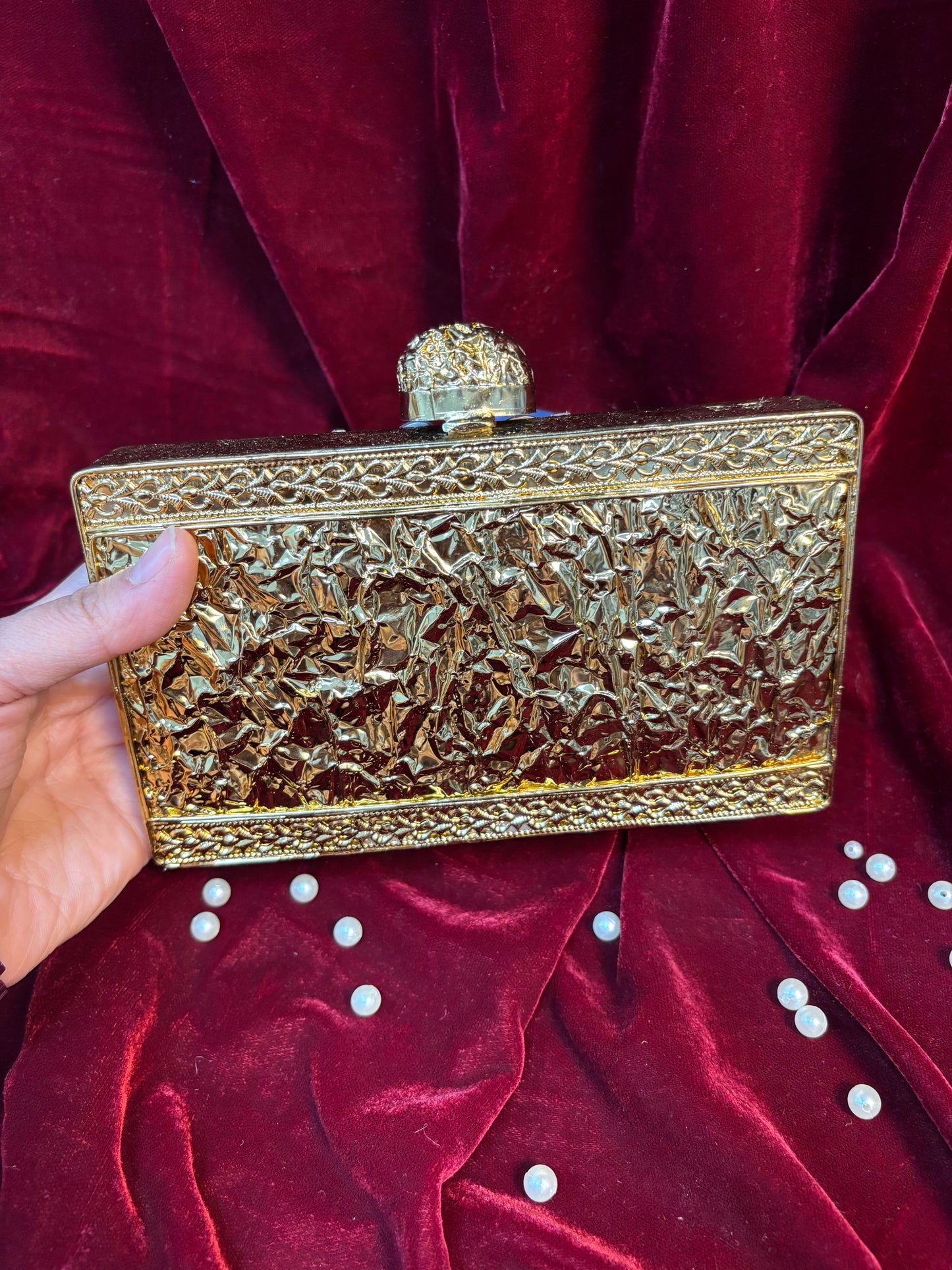 Antique Brass Clutch – Handcrafted Bridal & Festive Purse by Fashion Fusion India