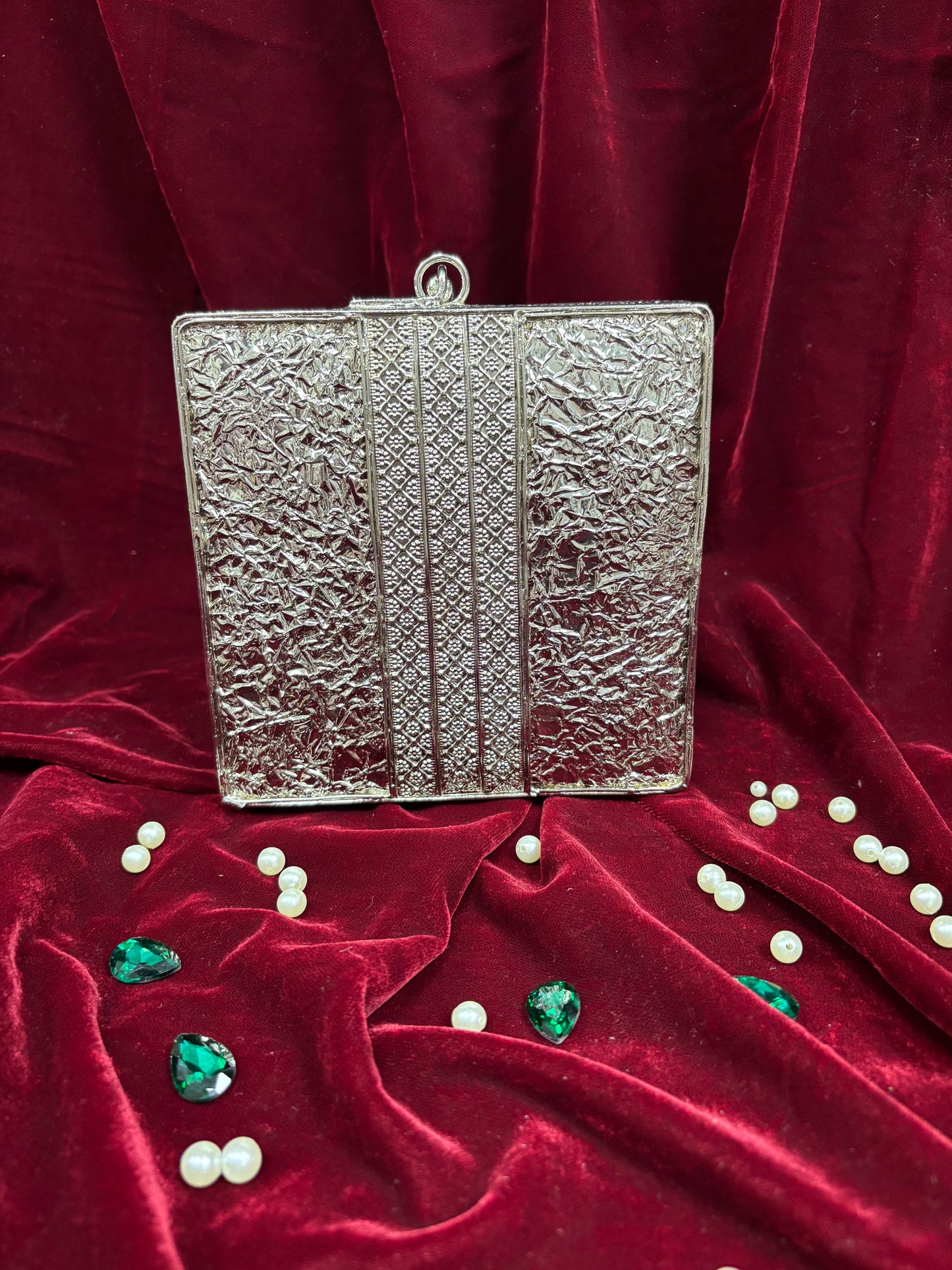 Silver Mosaic Brass Clutch Bag – Luxury Handcrafted Bridal & Festive Purse by Fashion Fusion India