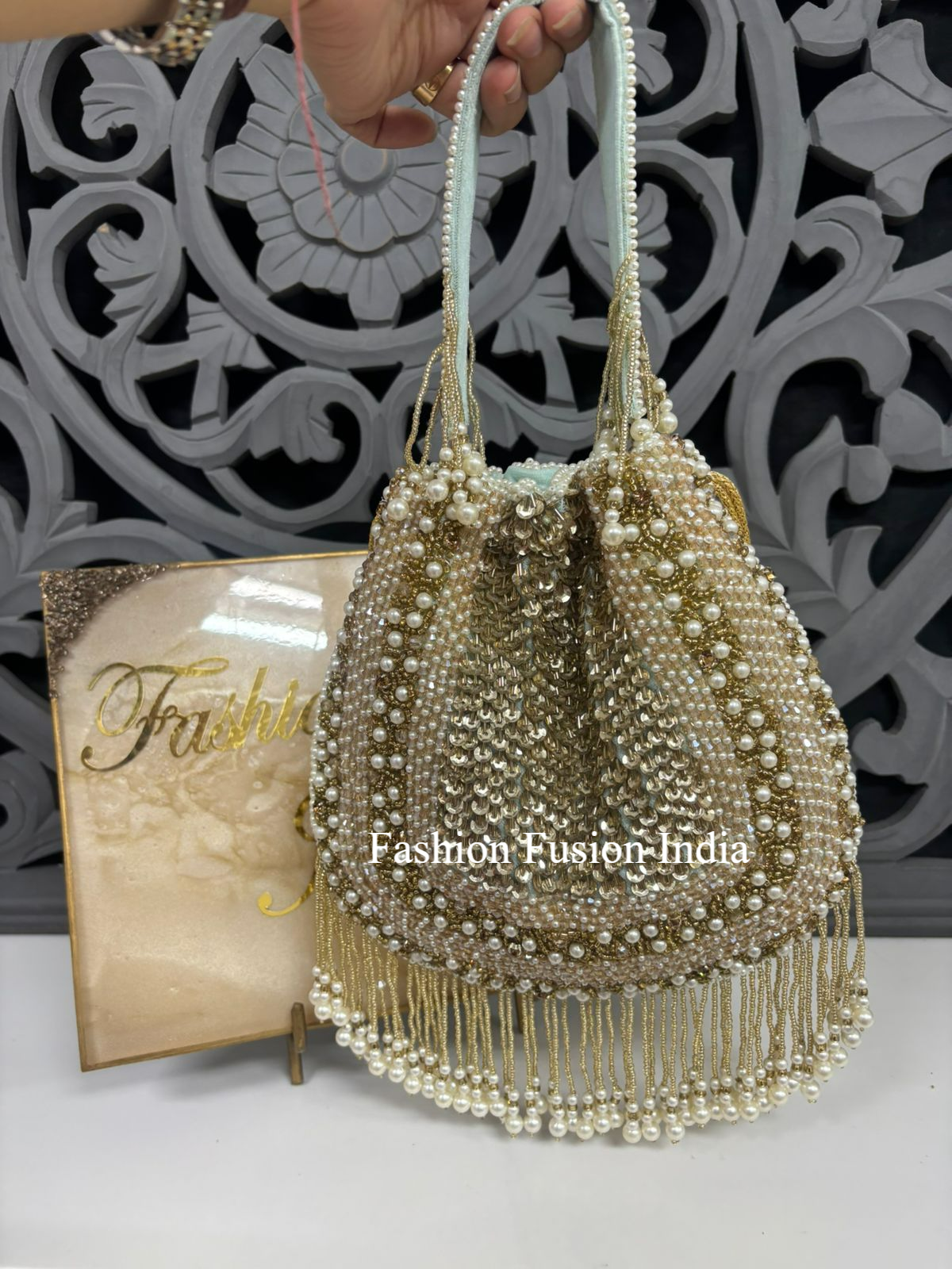 Light Green Pearl Embellished Potli Bag