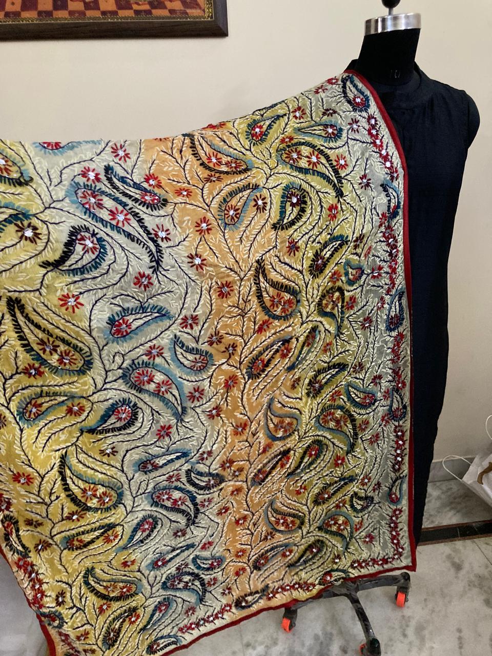 Multicolor Paisley Embroidered Dupatta