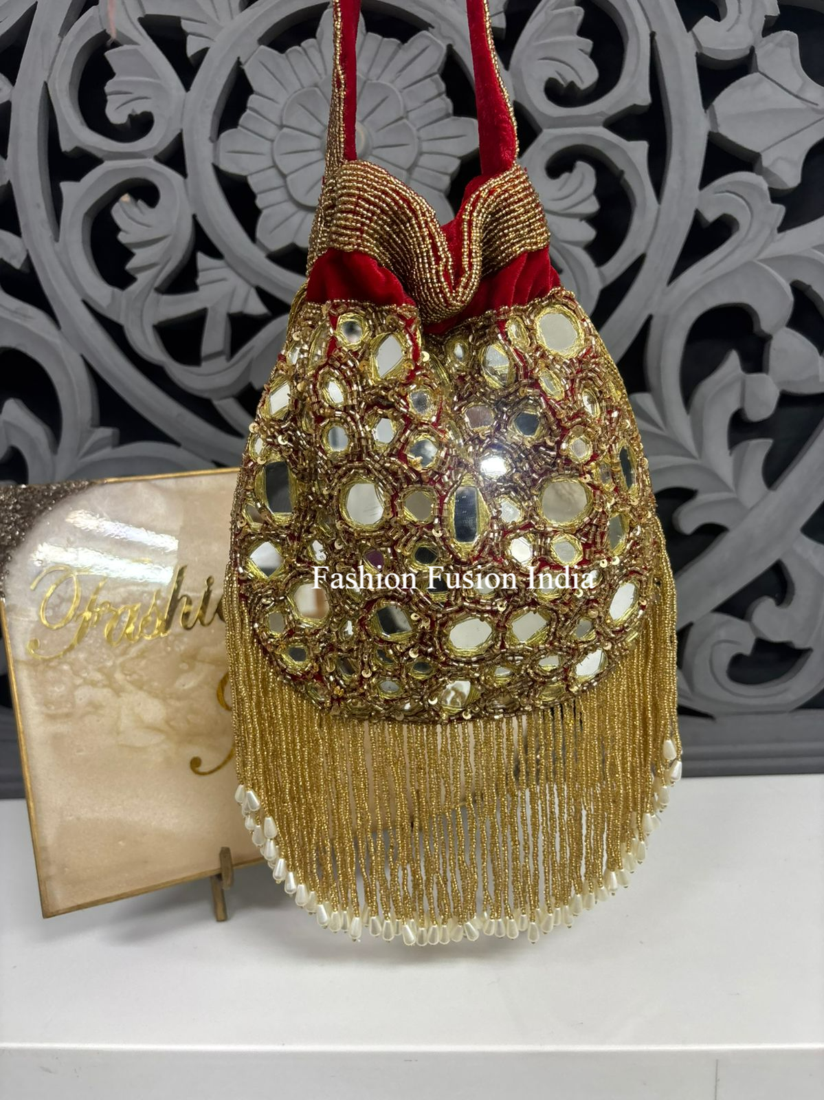 Red Mirror Work Potli Bag for Women