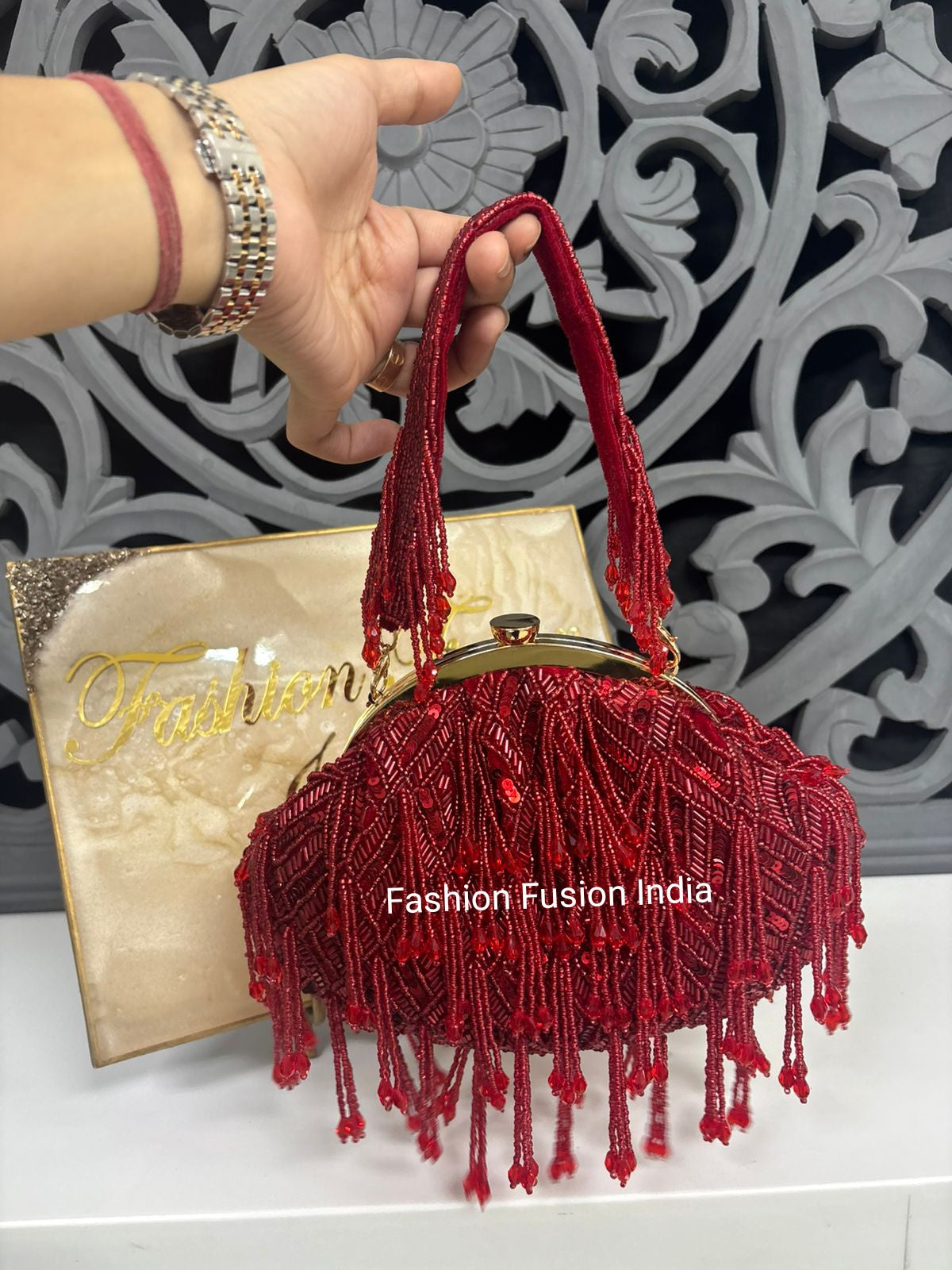 Red Beaded Batua Bag