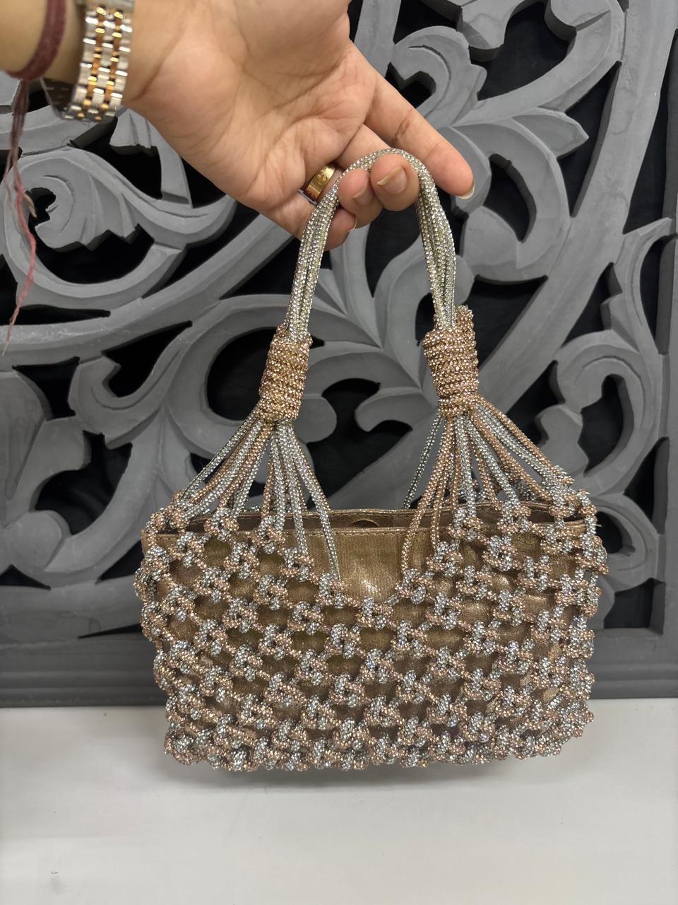 Silver & Rose Gold Rhinestone Designer Handbag