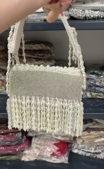 White Pearl Floral Handbag – Handmade Designer Bridal & Party Purse by Fashion Fusion India